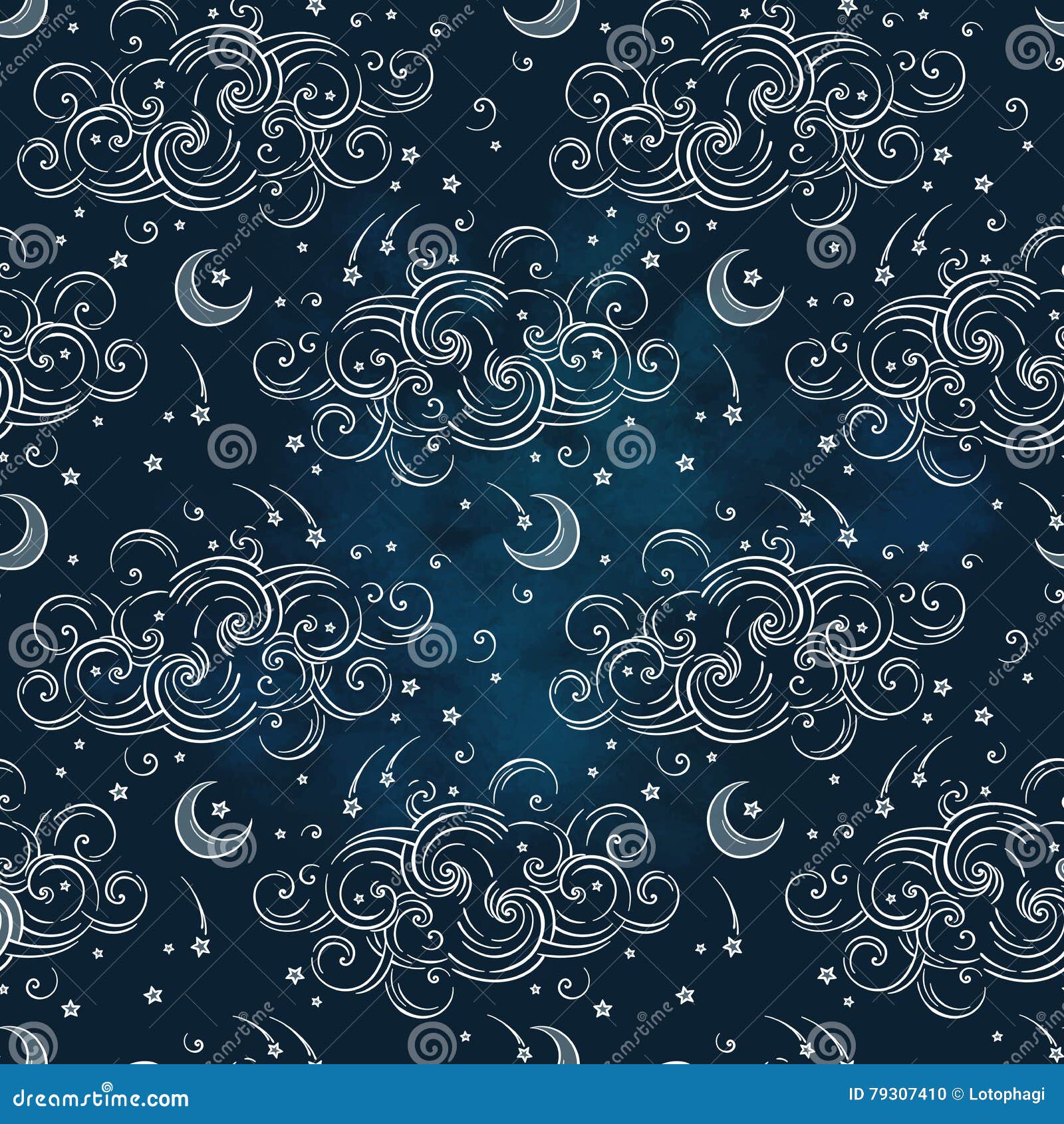  seamless pattern with celestial bodies - moons, stars and clouds. boho chic print hand drawn textile 