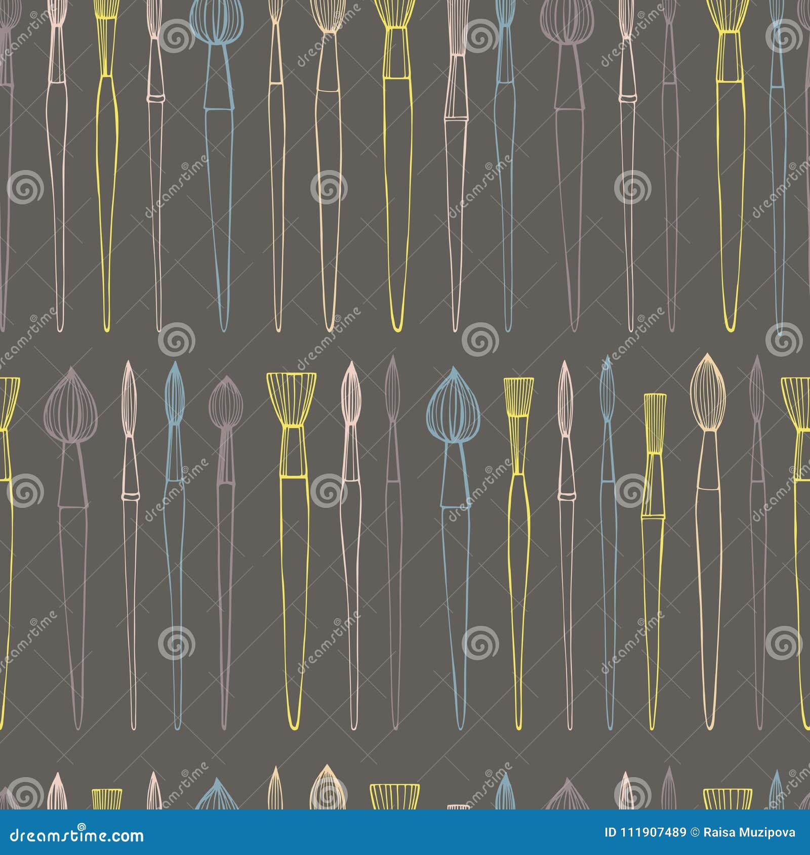 Artistic Paintbrushes. Vector Seamless Pattern Stock Vector