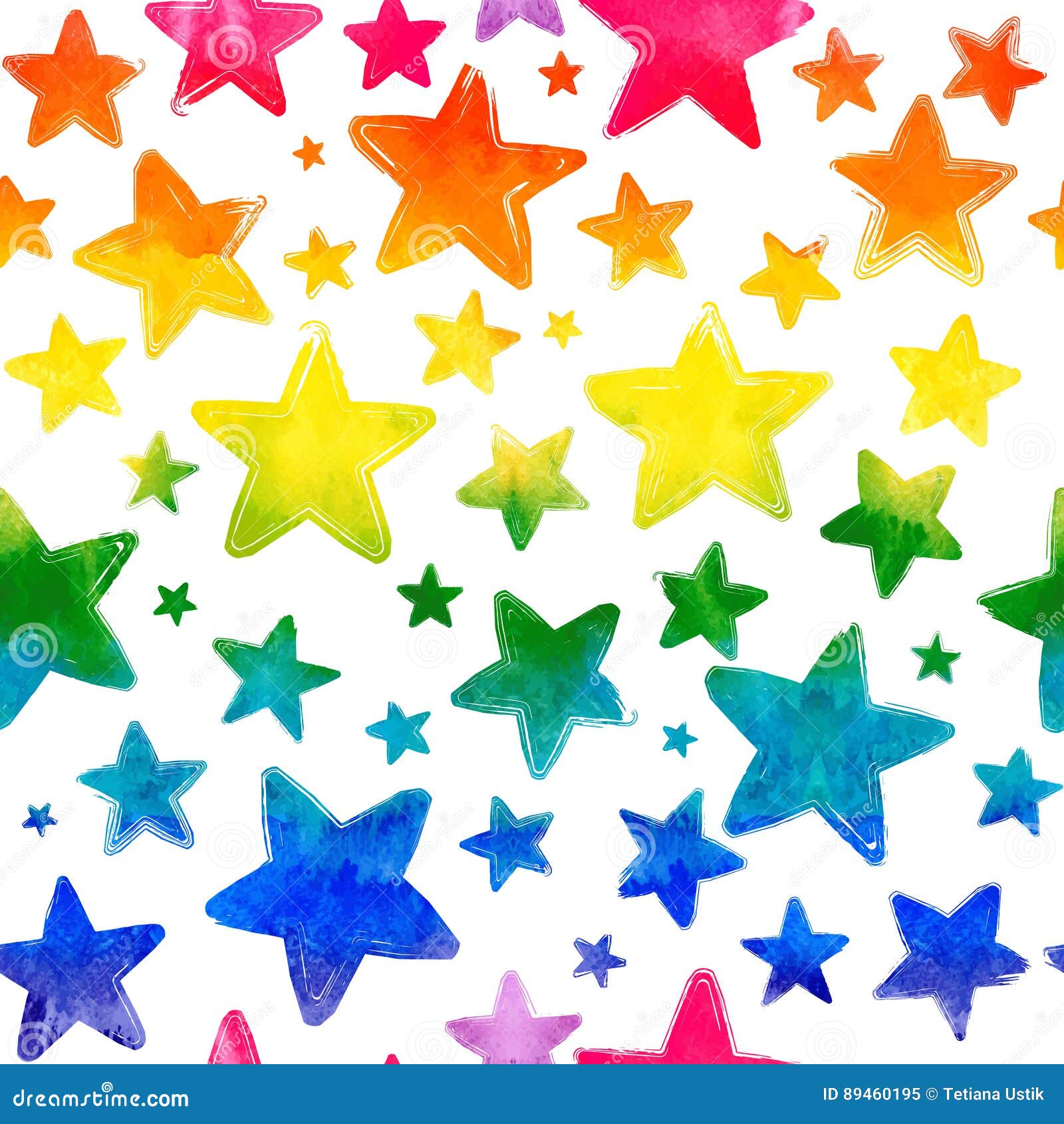 Vector seamless pattern with colorful watercolor painted stars. Seamless pattern with colorful watercolor painted stars. Vector illustration. EPS10