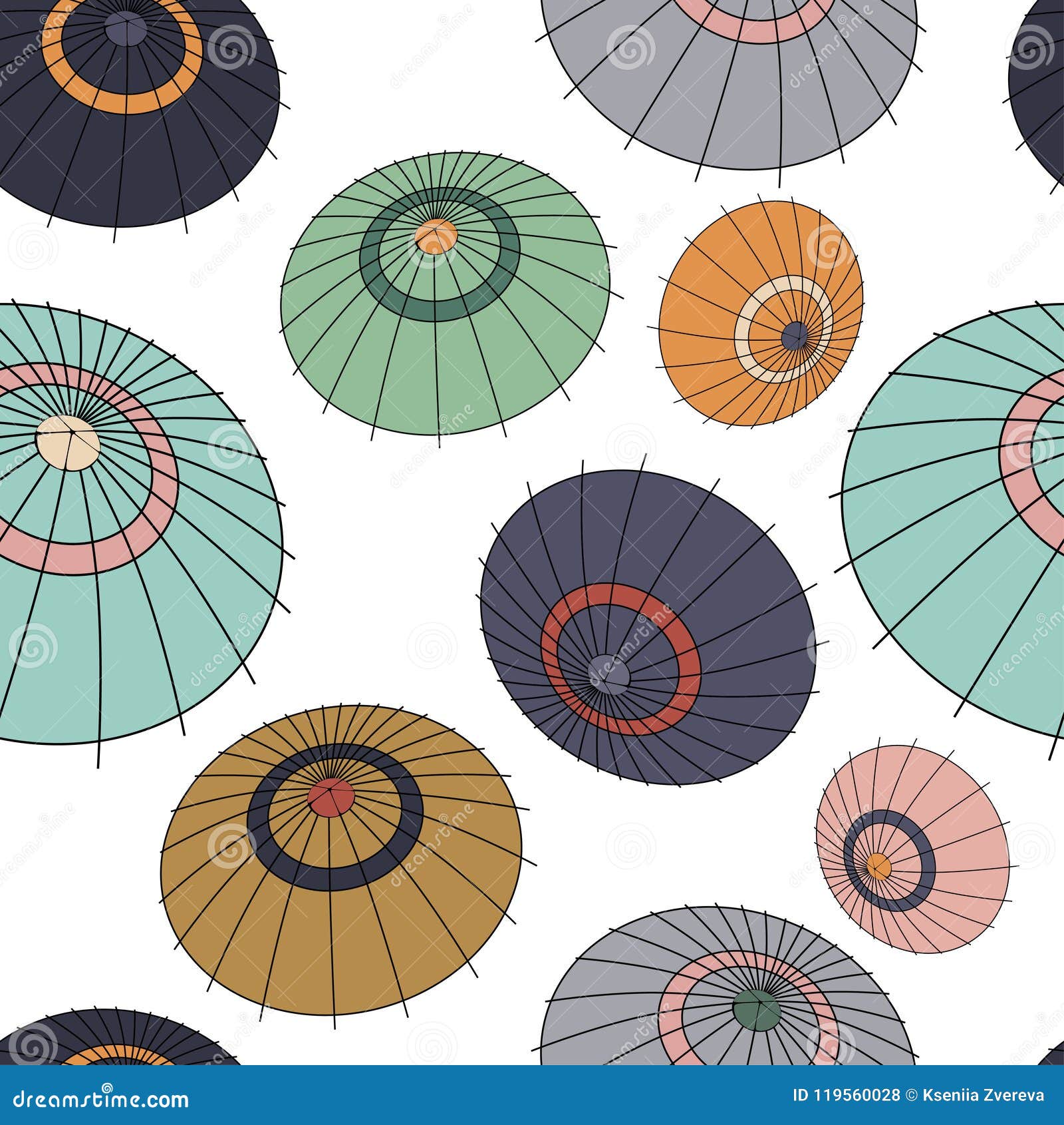 Vector Seamless Pattern with Colourful Japan Umbrellas Stock Vector