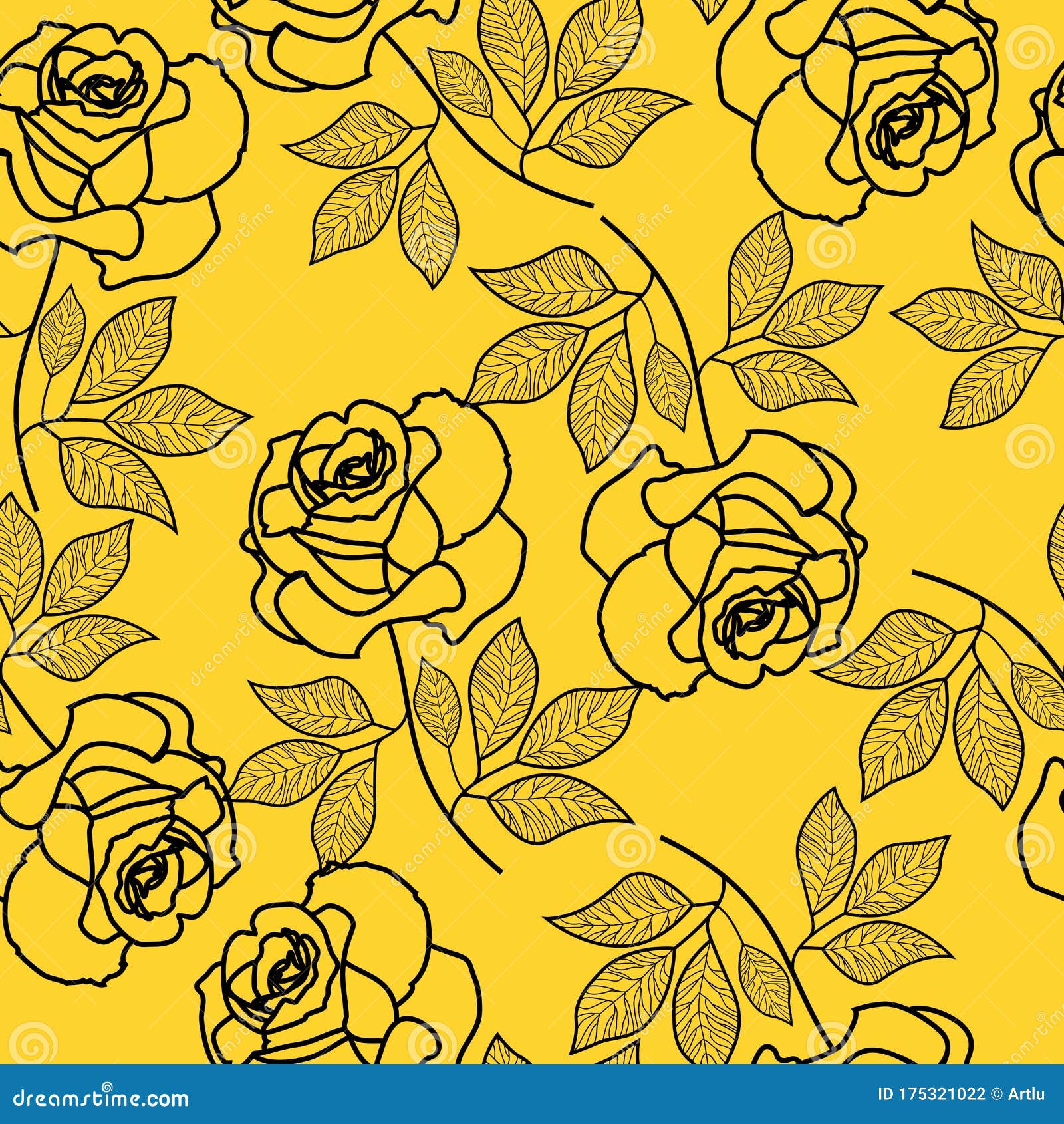 Vector Seamless Pattern with Contour Lines Black Abstract Flowers on