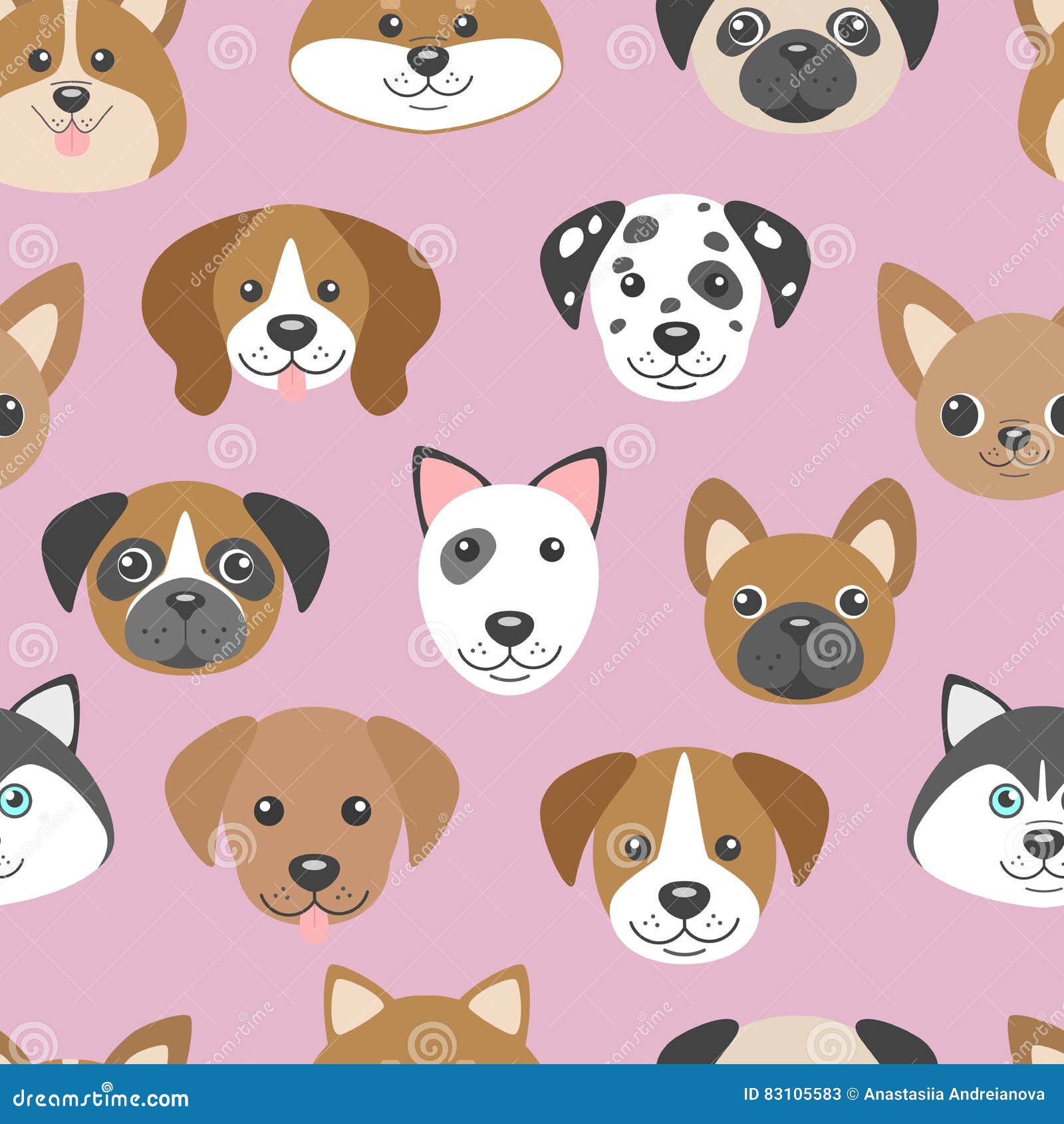 Premium Vector  Cute cartoon dog faces with bones seamless pattern  wallpaper