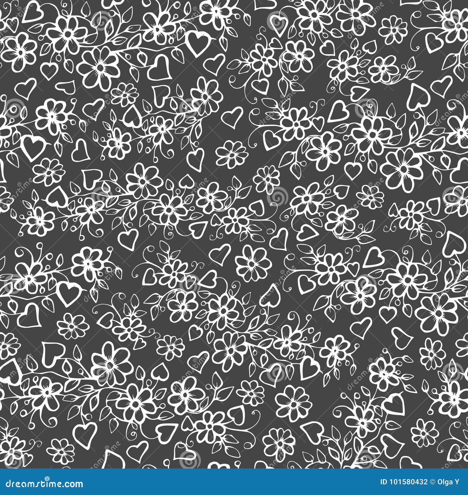 Vector Seamless Pattern. Cute Pattern in Small Flower and Hearts. Gray ...