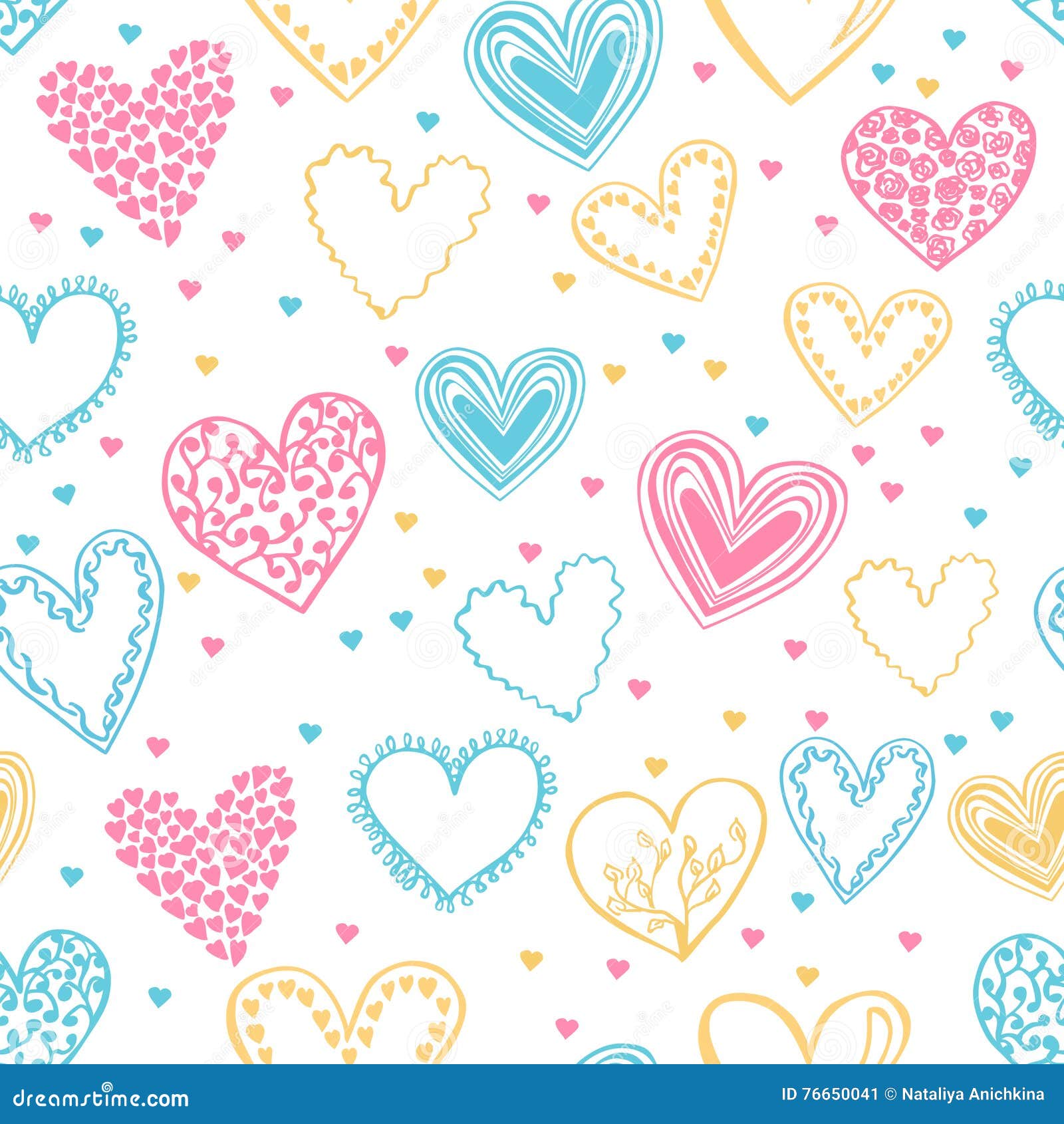 Cute Seamless Pattern with Doodle Hearts Stock Vector - Illustration of ...