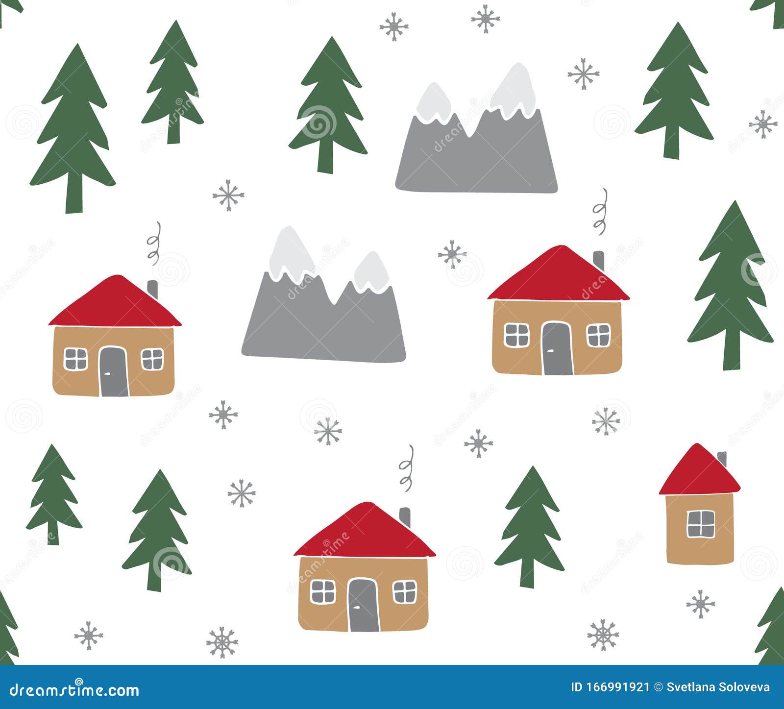 Vector Seamless Pattern of Doodle Country Houses Stock Illustration ...