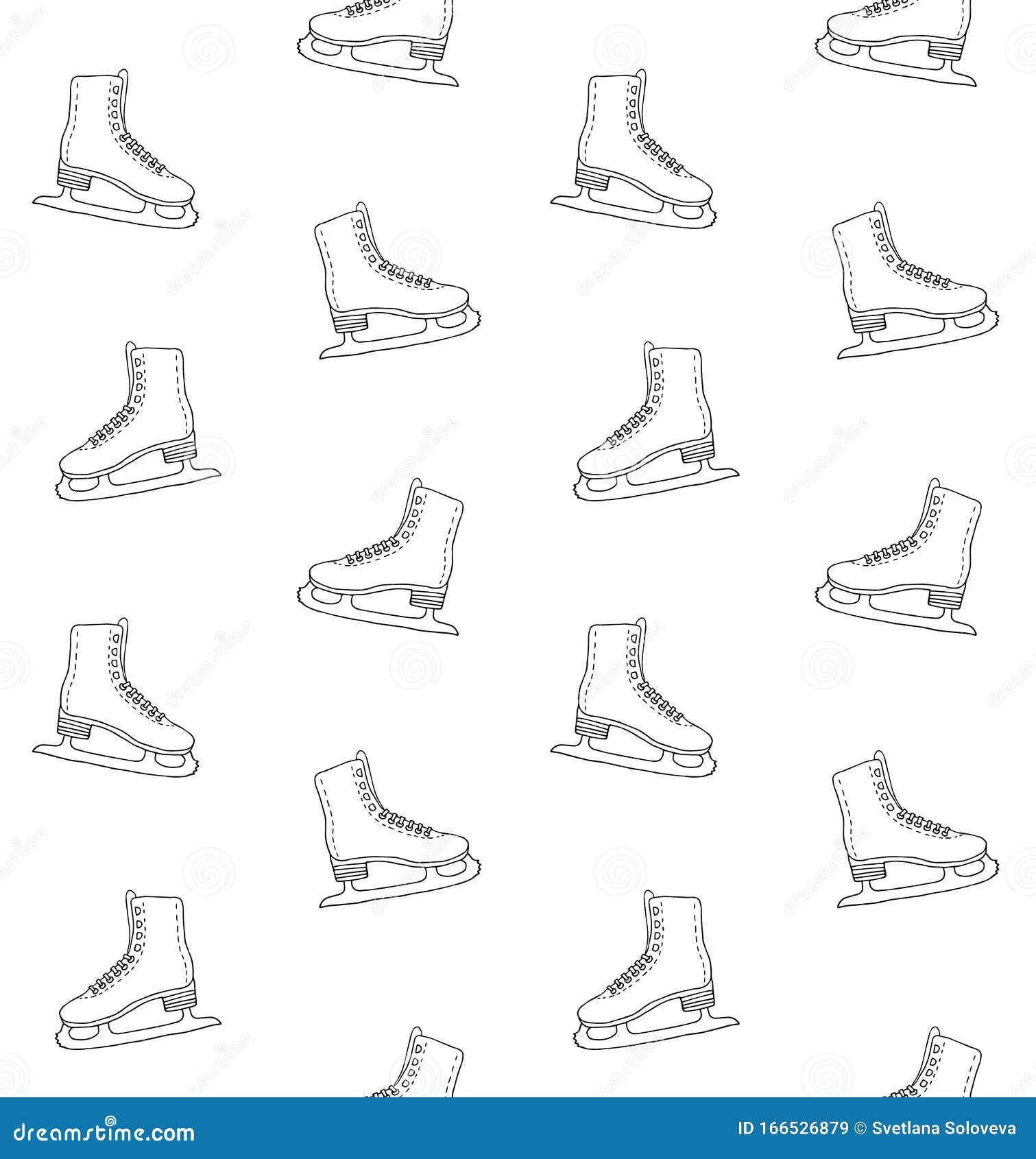 Vector Seamless Pattern of Doodle Sketch Ice Skate Stock Illustration