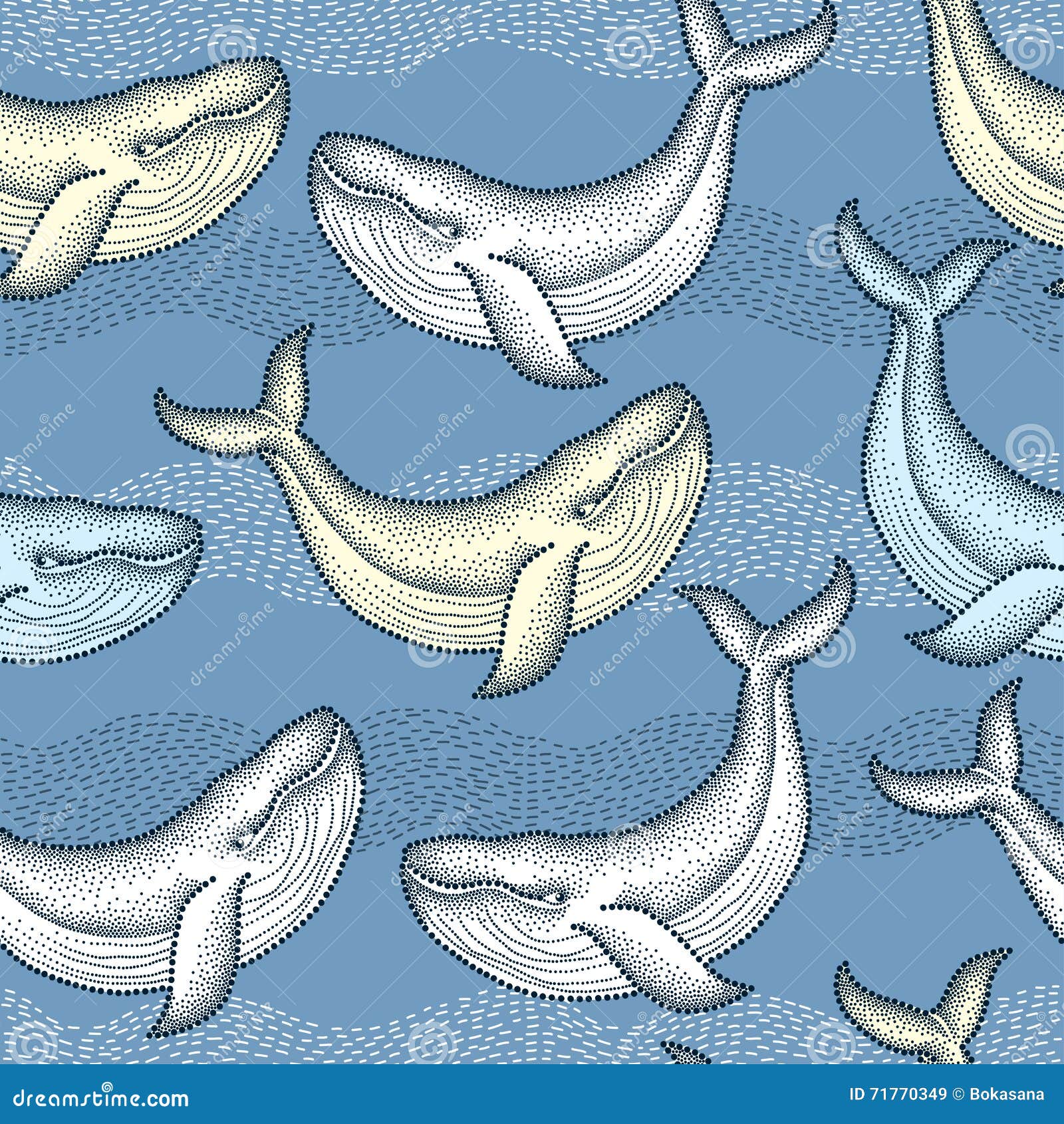 Vector Seamless Pattern with Dotted Humpback Whale in Pastel Colors