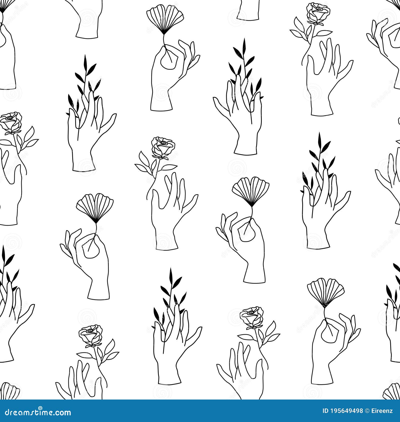 Vector Seamless Pattern of Female Hands in Minimal Linear Style