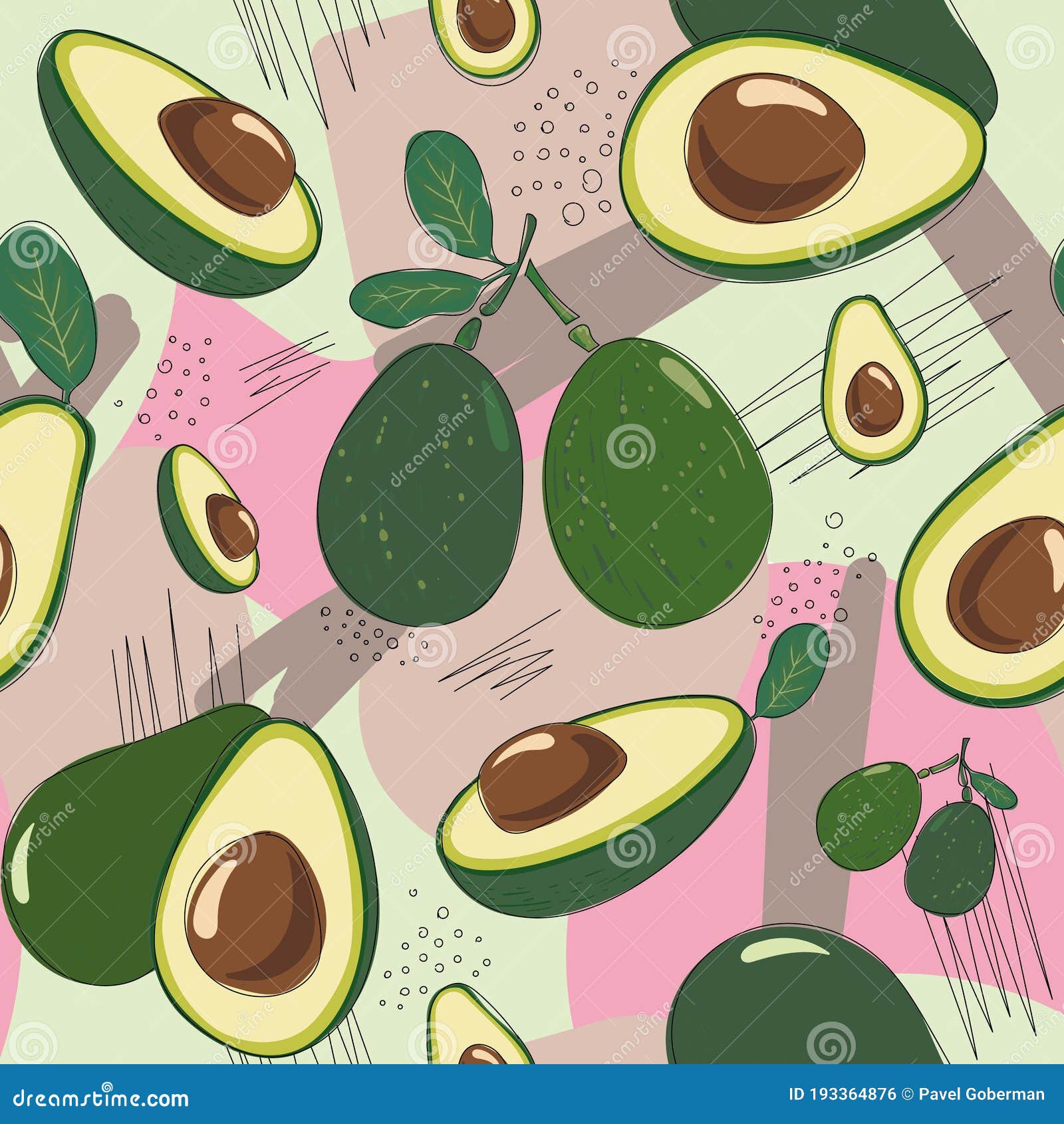 Vector Seamless Pattern with Fresh Green Avocado. Hand Drawn Illustration  Stock Illustration - Illustration of avocado, drawn: 193364876
