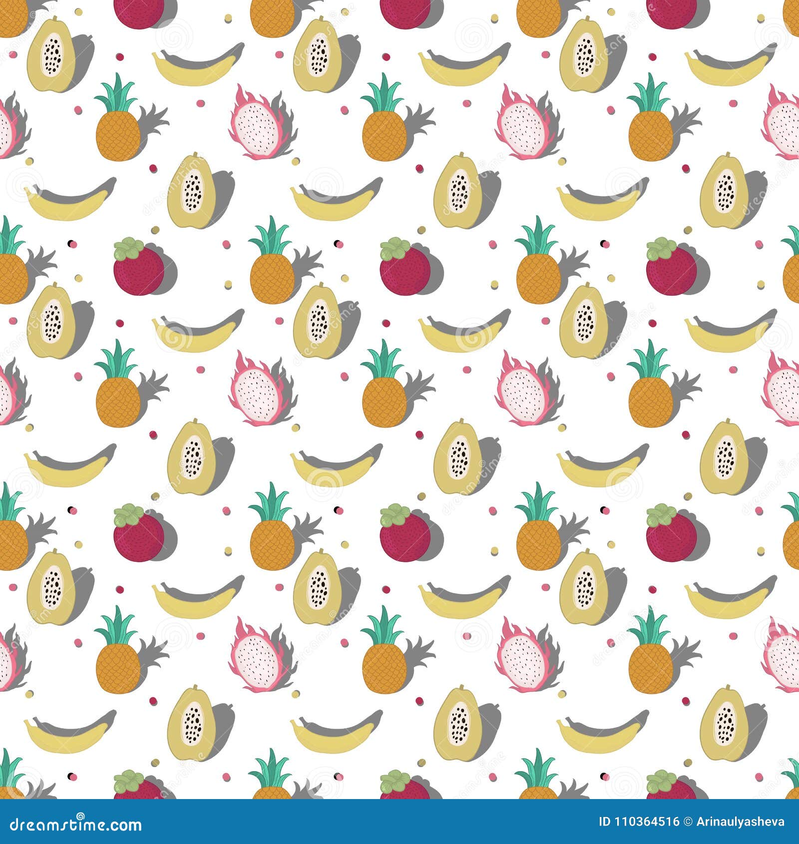 Vector Seamless Pattern of Fruits. Summer Mood. Pineapple, Papaya ...