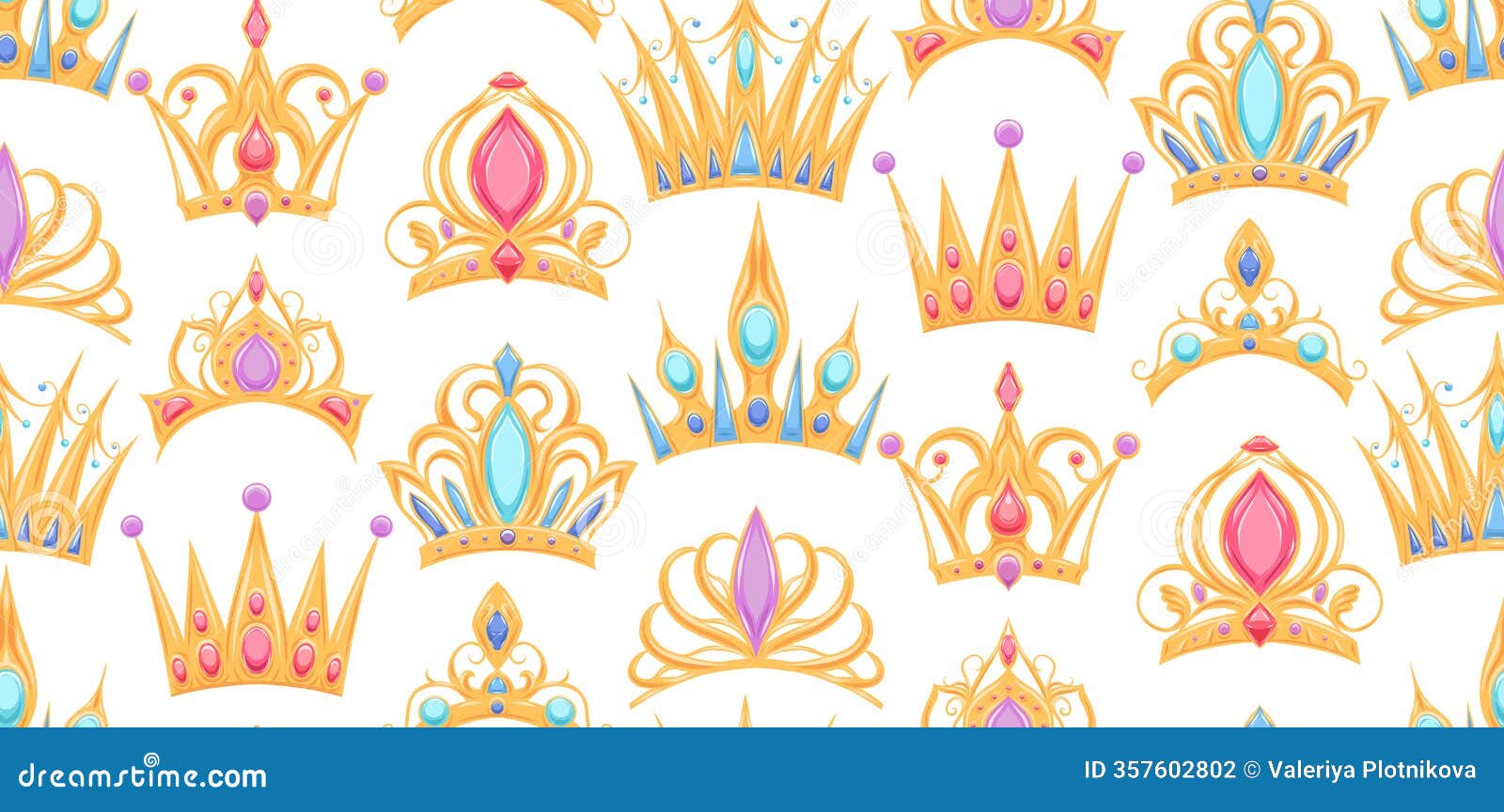  seamless pattern with golden crowns in row on white background. luxury texture with royal insignia. wallpaper with tiaras