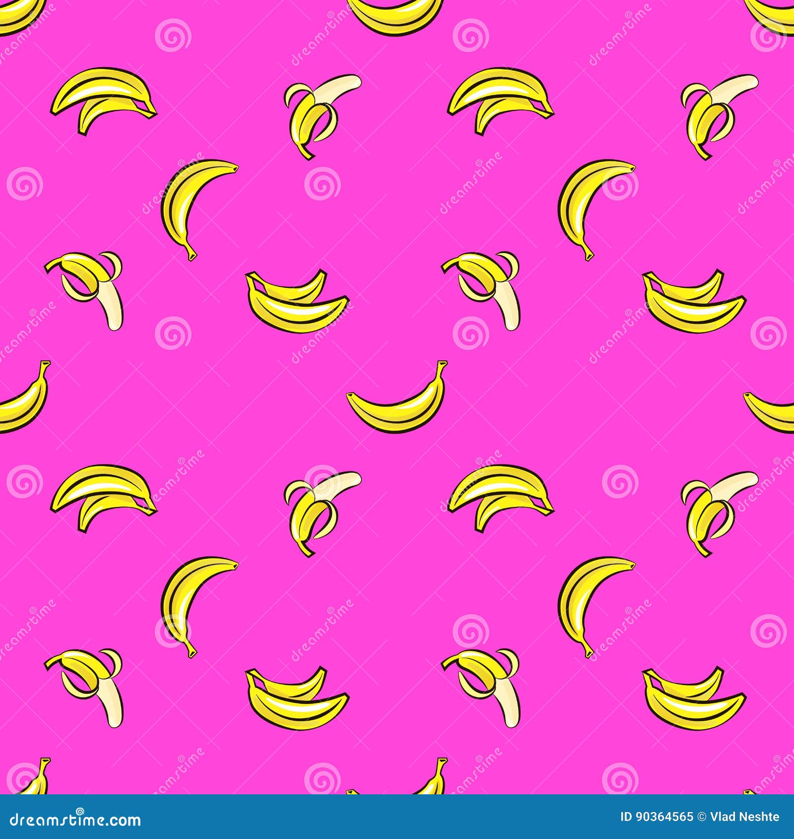 Banana Seamless Pattern Yellow Bananas On Pink Background Vector