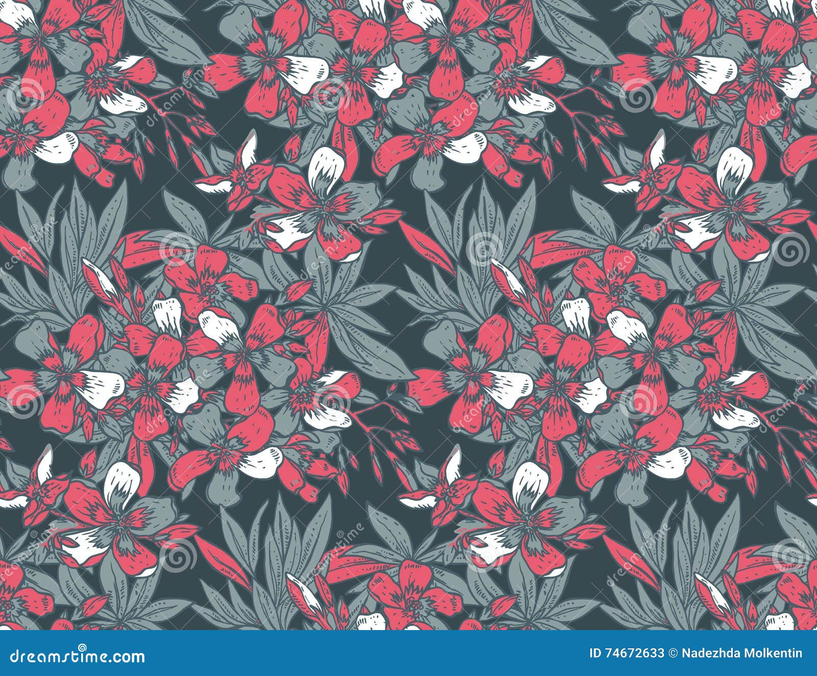  seamless pattern with hand drawn rhododendron flowers