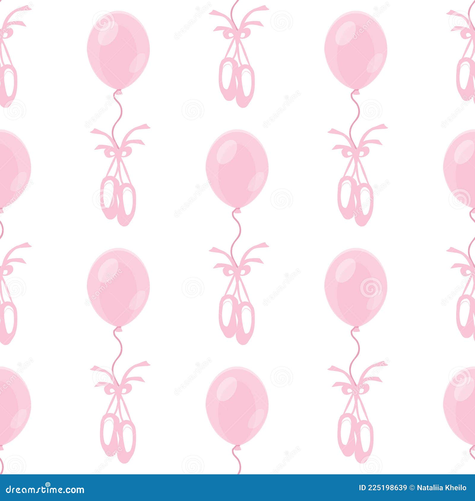 Vector Seamless Pattern with the Image of Pink Balloons and Ballet Pointe Shoes Stock Vector