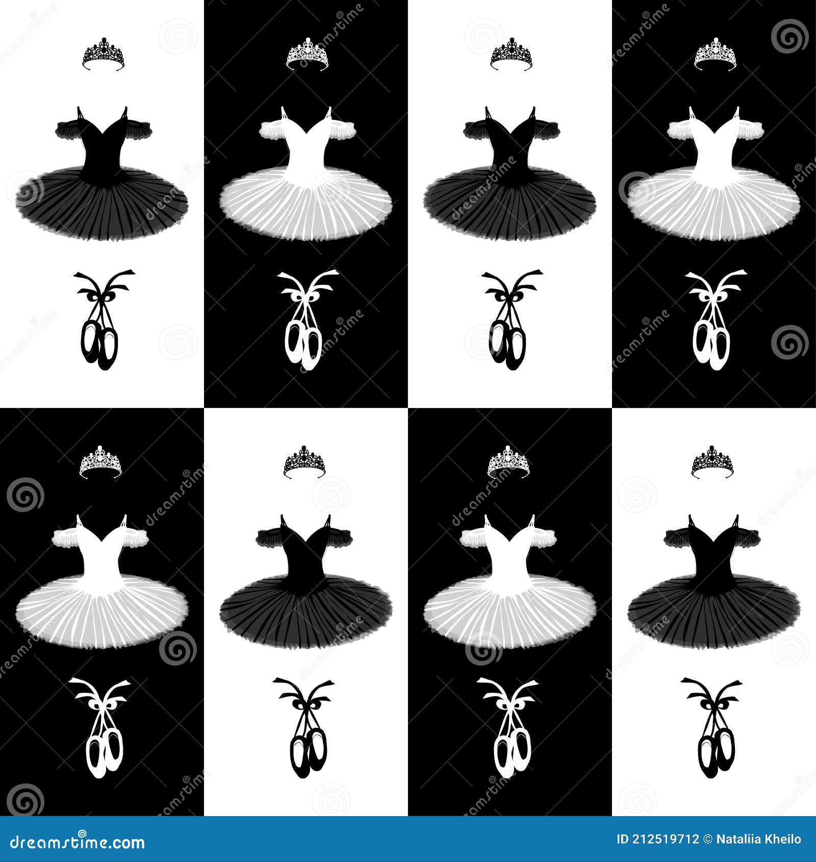 Vector Seamless Pattern with the Image of a Tutu, Pointe Shoes and a