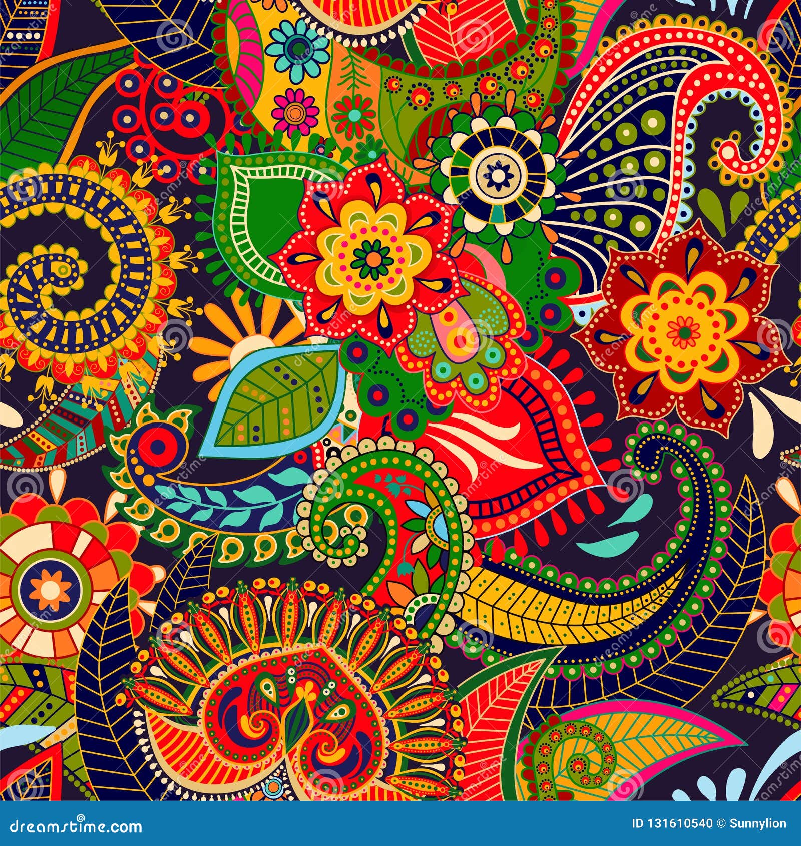 Vector Seamless Pattern. Indian Floral Ornament. Colorful Decorative ...