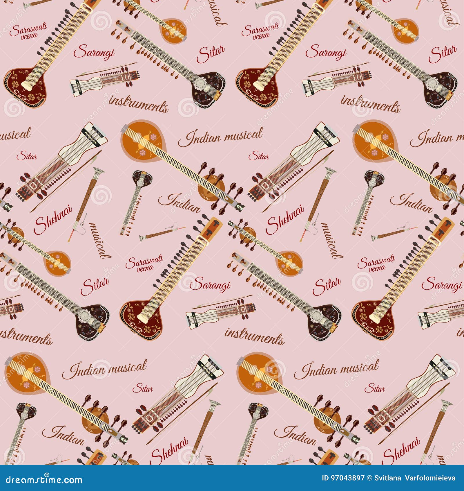  seamless pattern with indian musical instruments