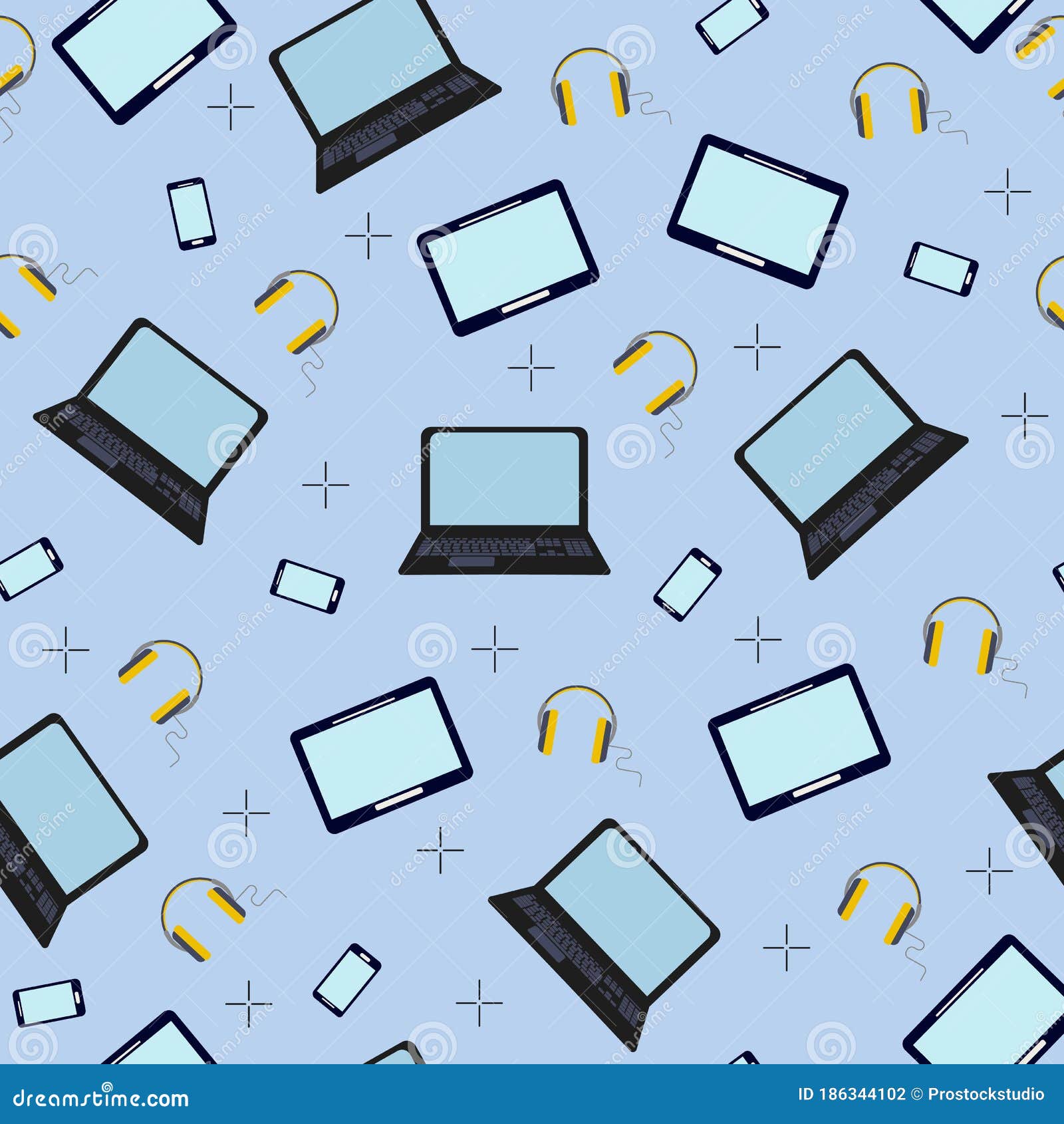 Vector Seamless Pattern with Laptop Computers, Headphones and Mobile  Devices on Color Background. Wallpaper Design Idea Stock Vector -  Illustration of decoration, design: 186344102
