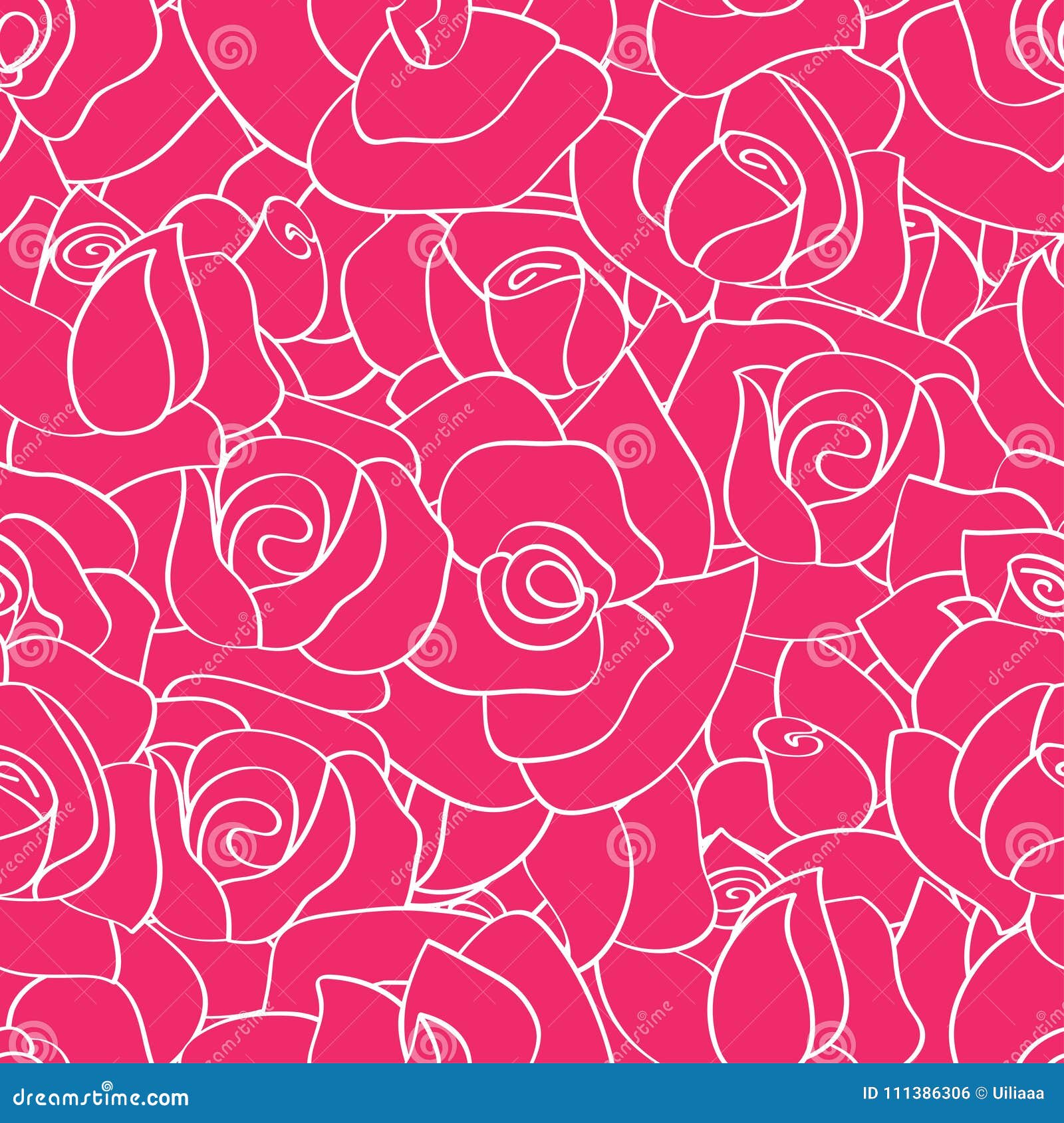 Vector Seamless Pattern with Line Roses. Stock Vector Illustration of