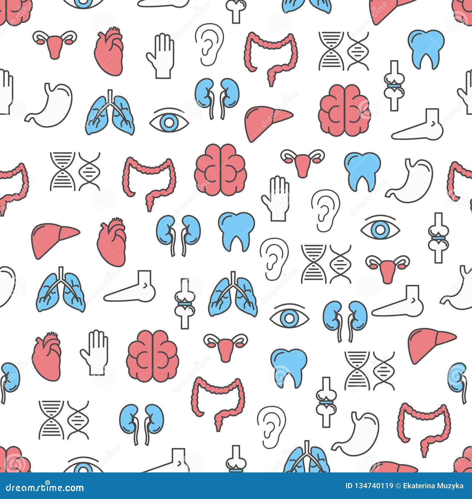 Vector Thin Line Art Human Organs Seamless Pattern Stock Vector ...