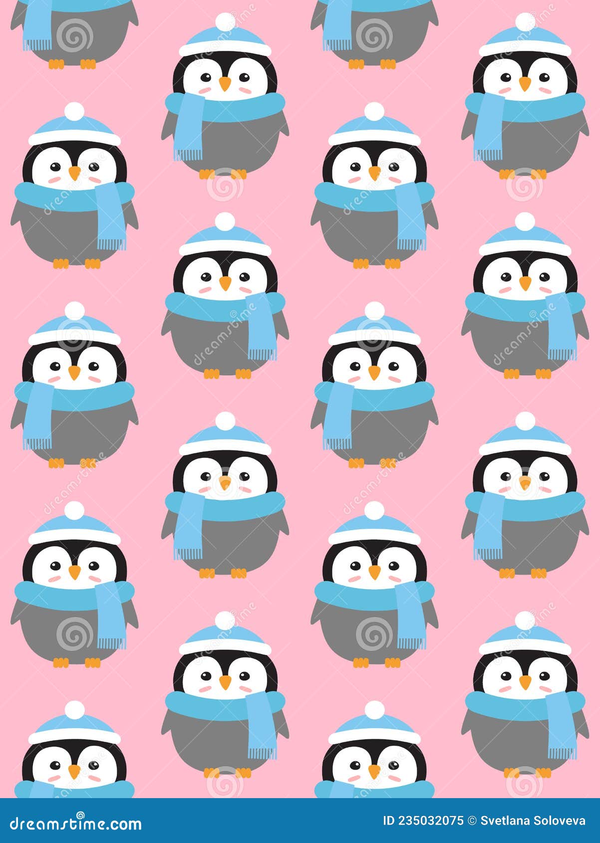 Vector Seamless Pattern of Penguin in Hat Stock Vector Illustration