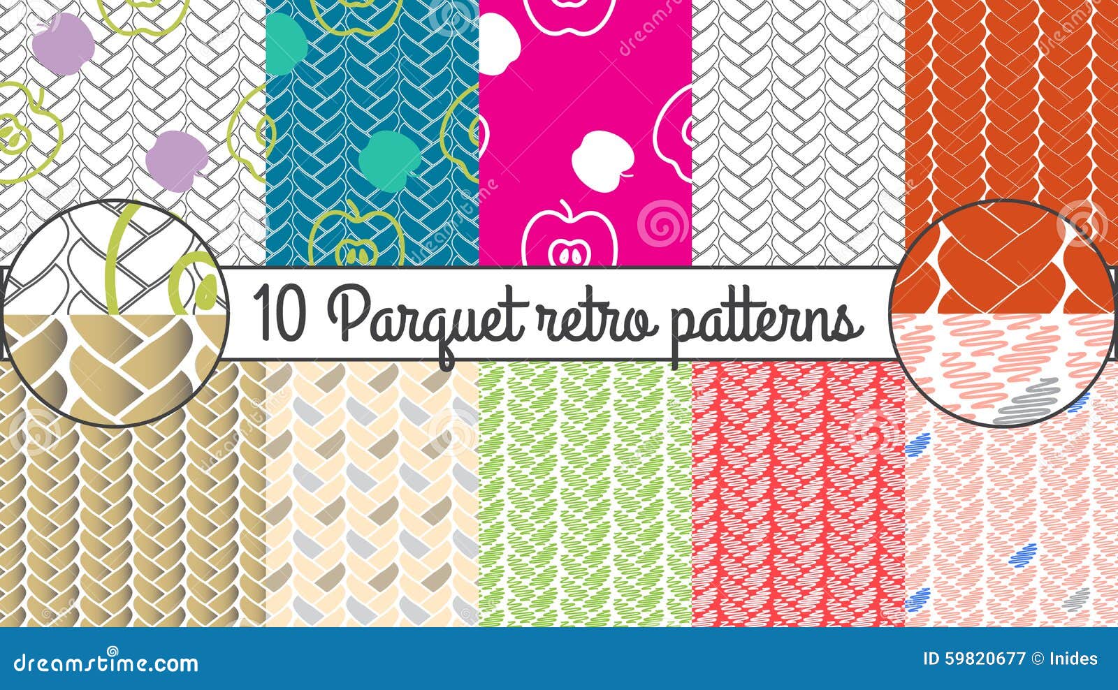 Vector Seamless Pattern Set Parquet Retro Background Stock Vector