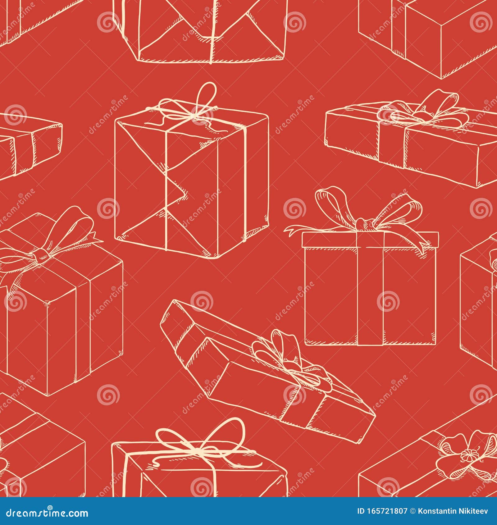 Vector Seamless Pattern of Sketch Gift Boxes Stock Vector Illustration of gift, outline 165721807