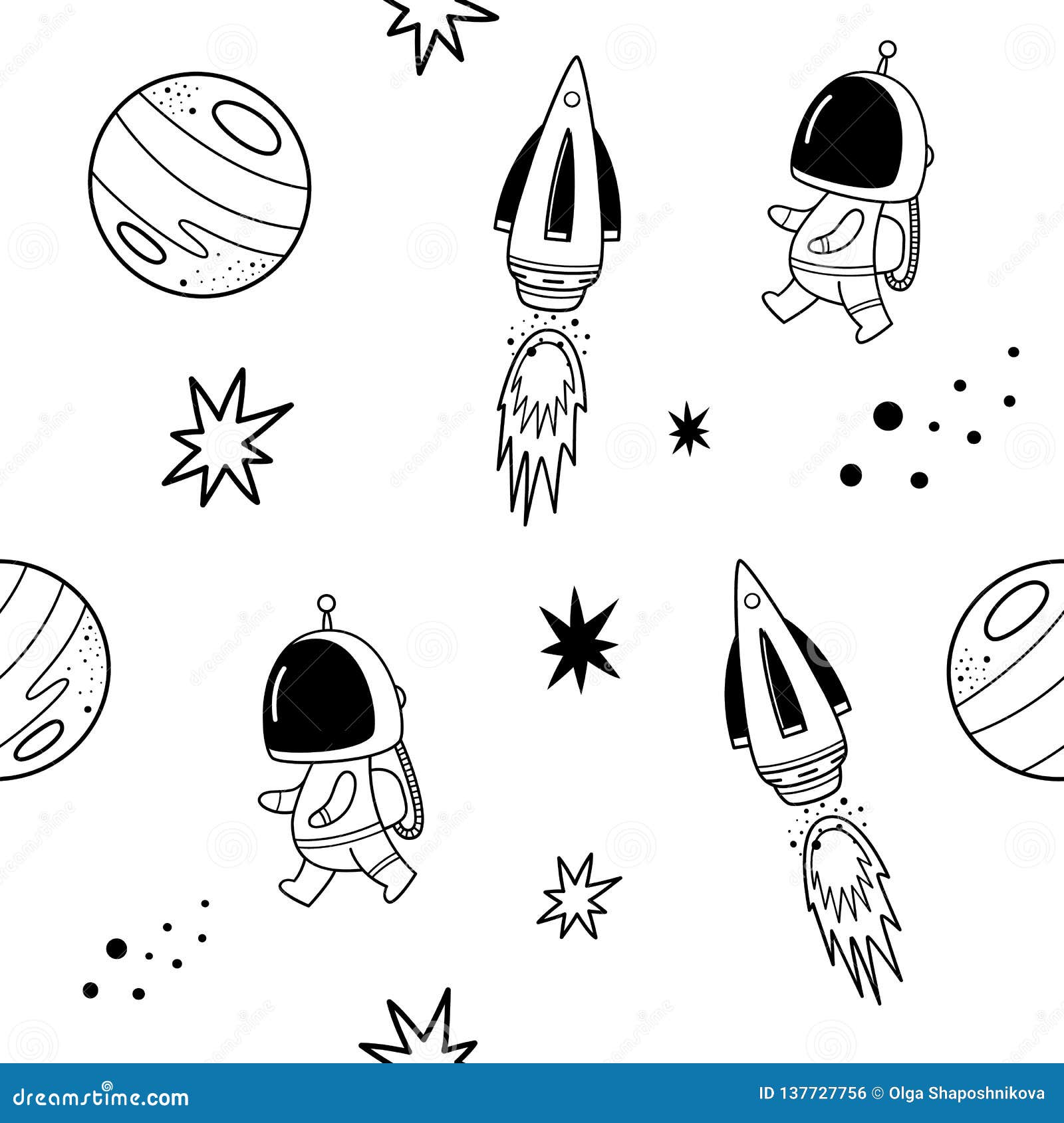 Vector Seamless Pattern in the Style of the Space. Doodle. Space ...