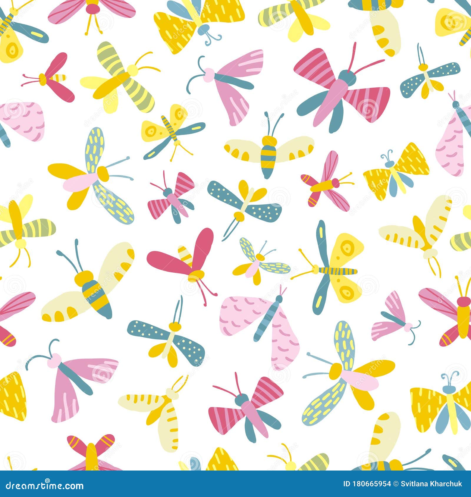  seamless pattern with summer funny butterflies.  in free hand-drawn style. for textiles, fabrics, children
