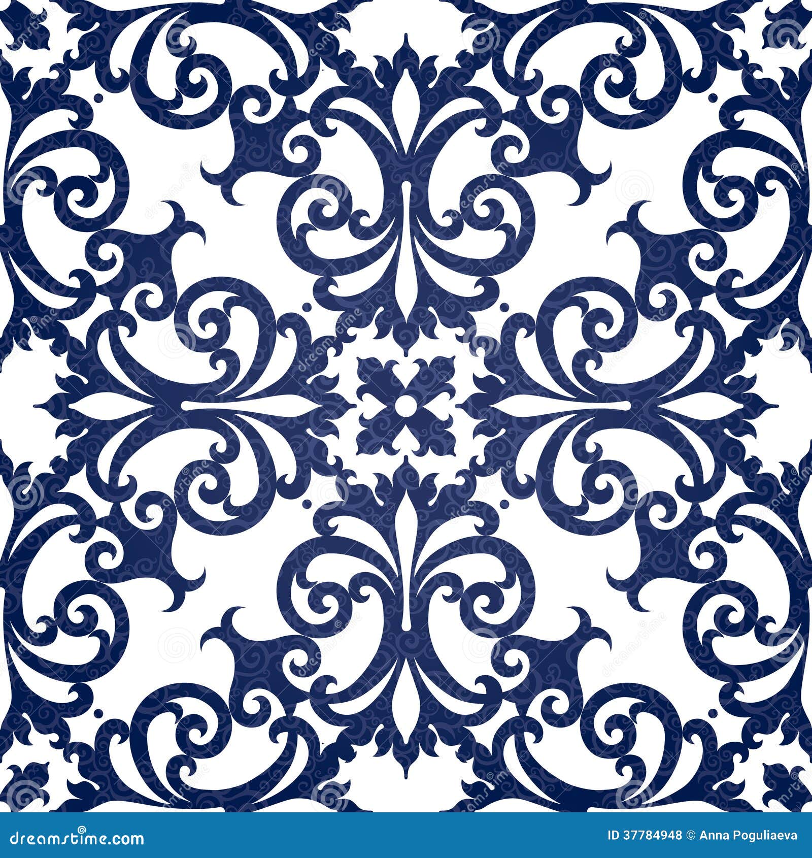 Vector Seamless Pattern With Swirls And Floral Motifs In 