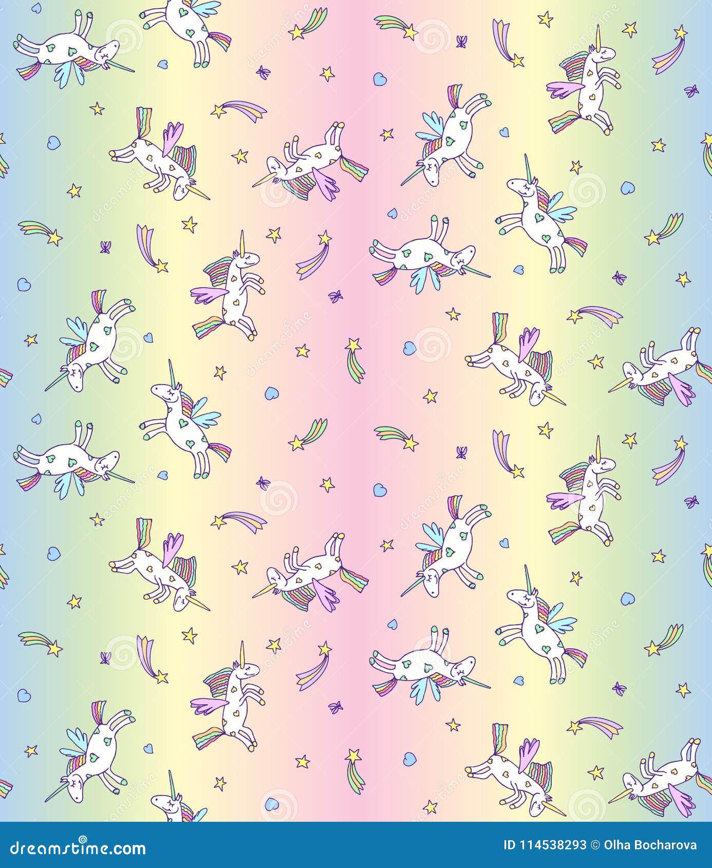 Vector Seamless Pattern from Unicorns on Pastel Background Stock Vector ...