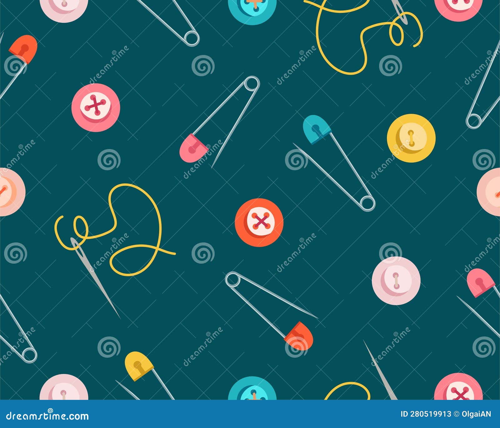 Vector Seamless Pattern Using Sewing Tools. Illustration of Safety Pins