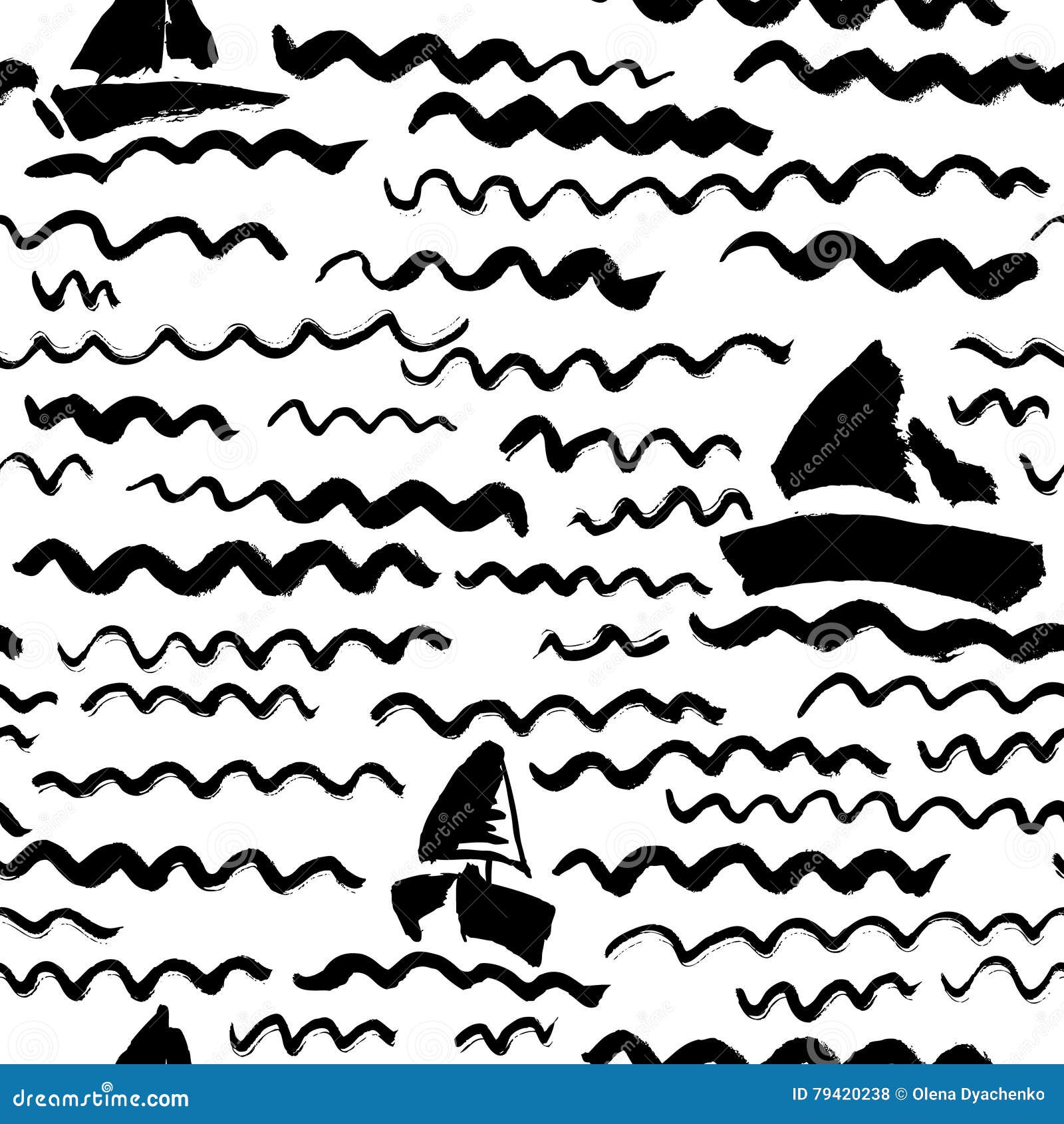  seamless pattern with waves and ship.  for backdrop
