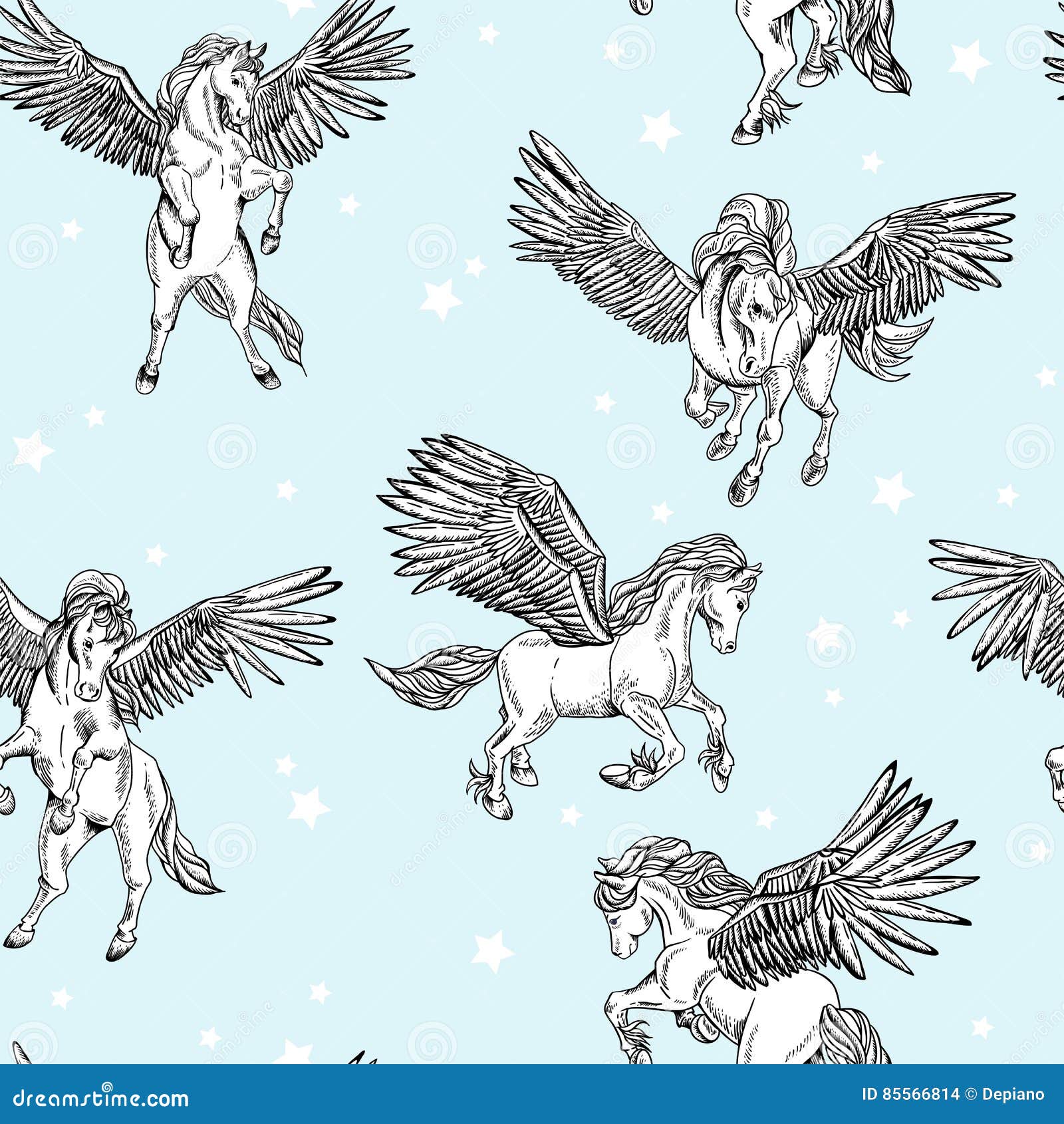 Vector Seamless Pattern of White Winged Pegasus Stock Vector ...