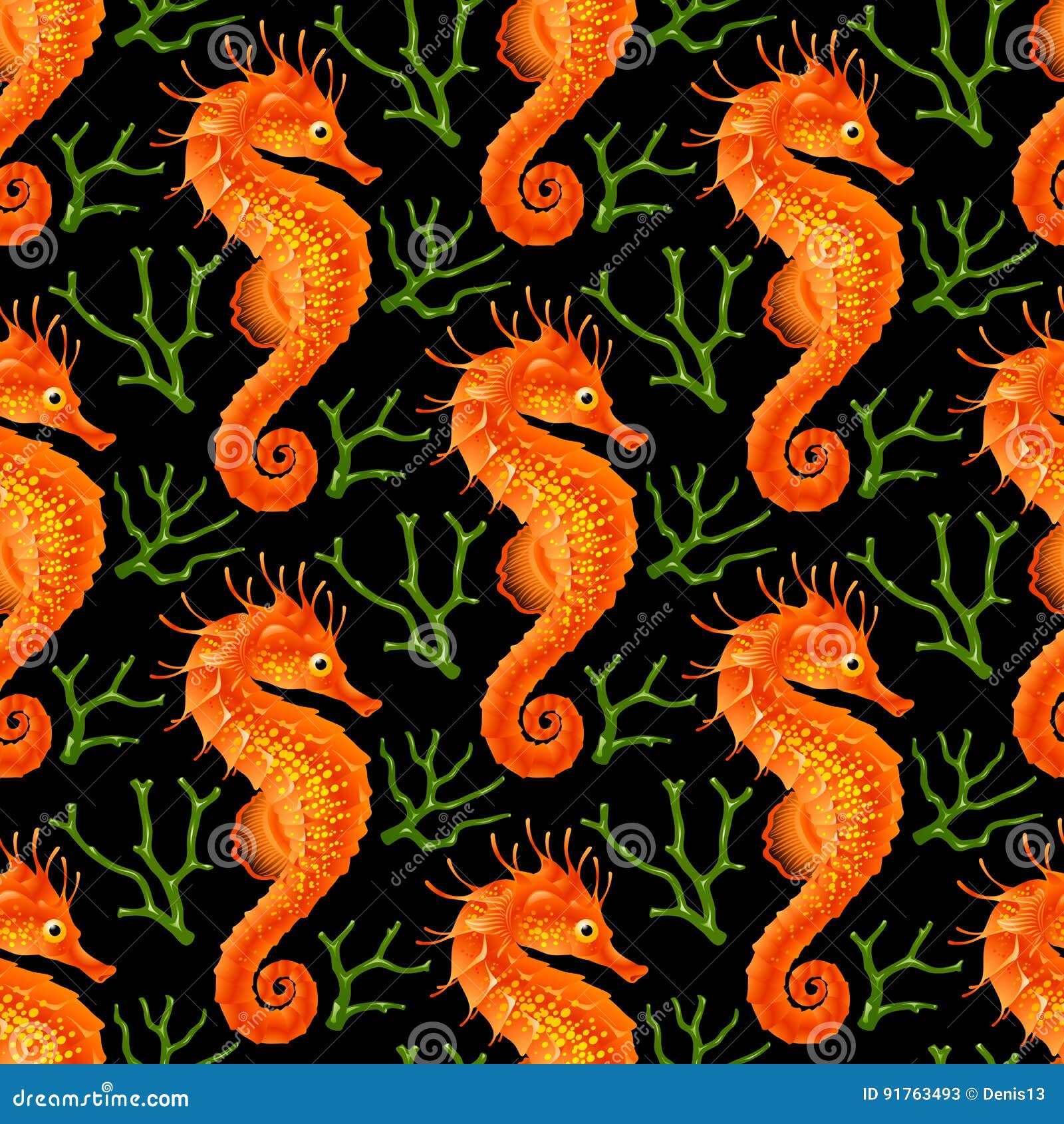  seamless pattern whith seahorse and coral
