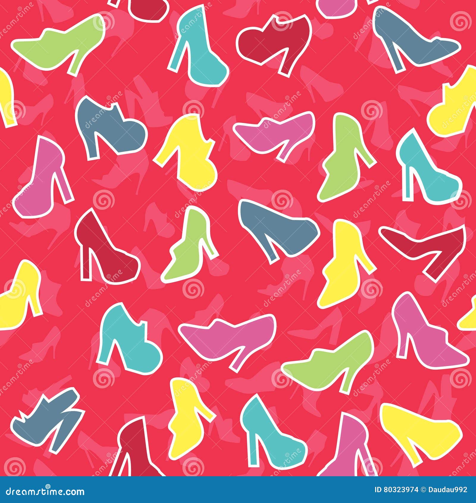Vector Seamless Pattern of Women`s Shoes Stock Vector Illustration of