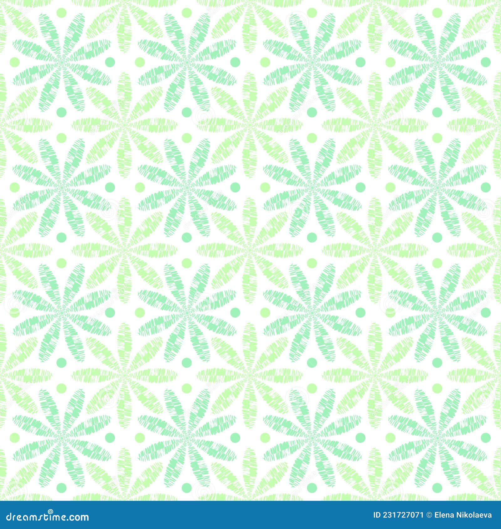  seamless patterns of green simple flower s and dots on white