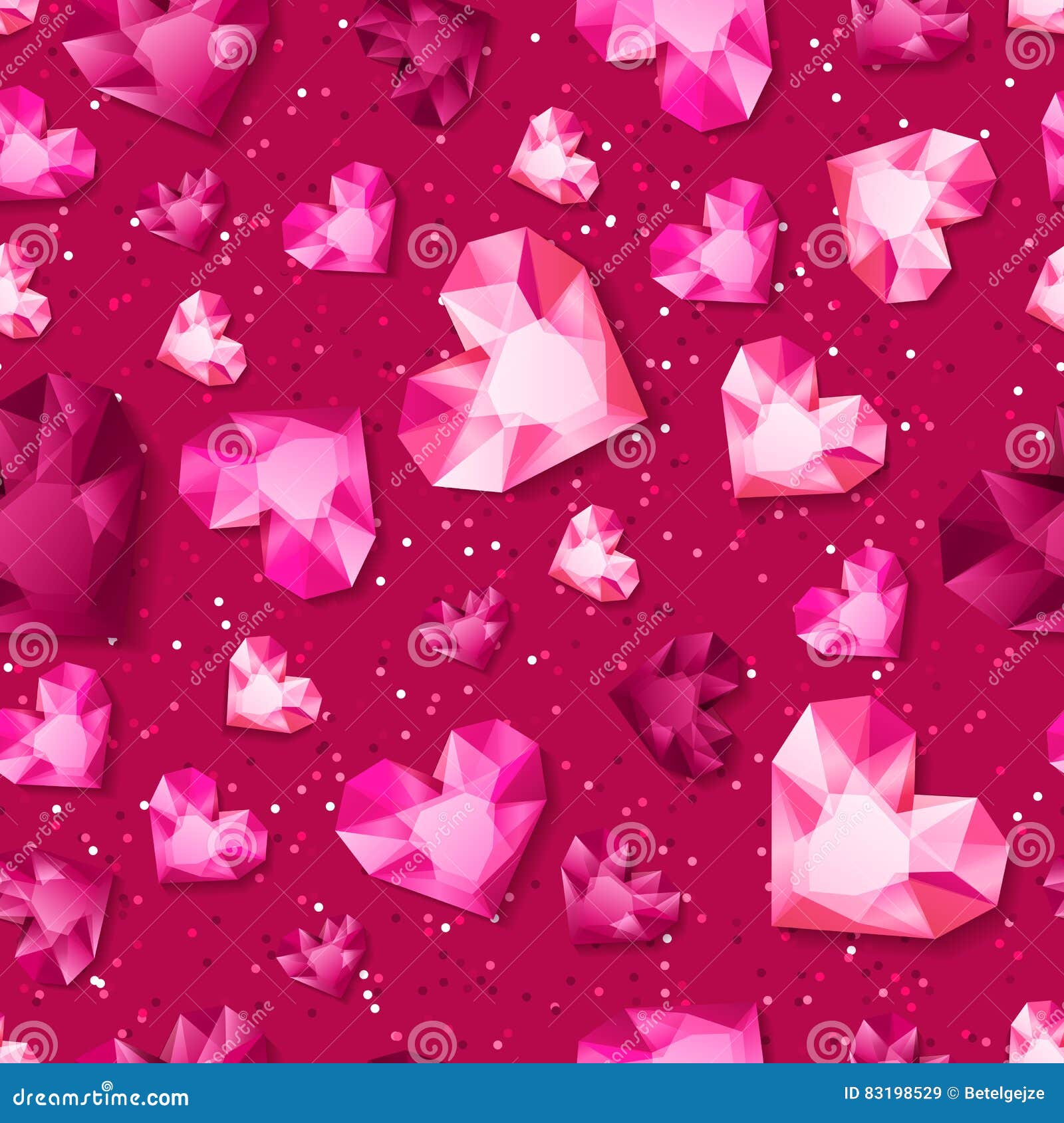 Vector Seamless Pink Glossy Background with 3d Gold Heart Diamonds