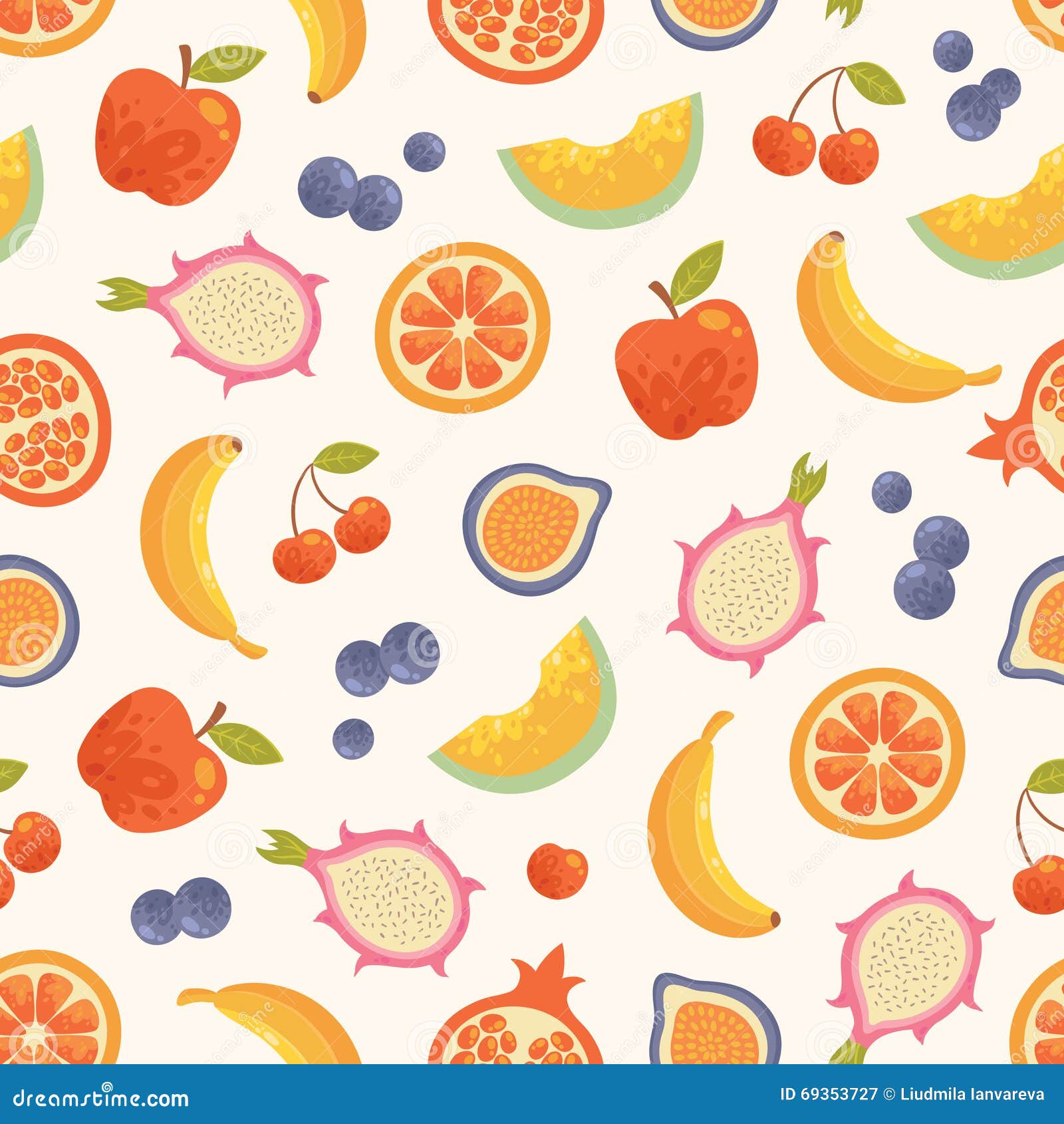Vector Seamless Summer Fruits Background. Stock Vector Illustration of seamless, apple 69353727