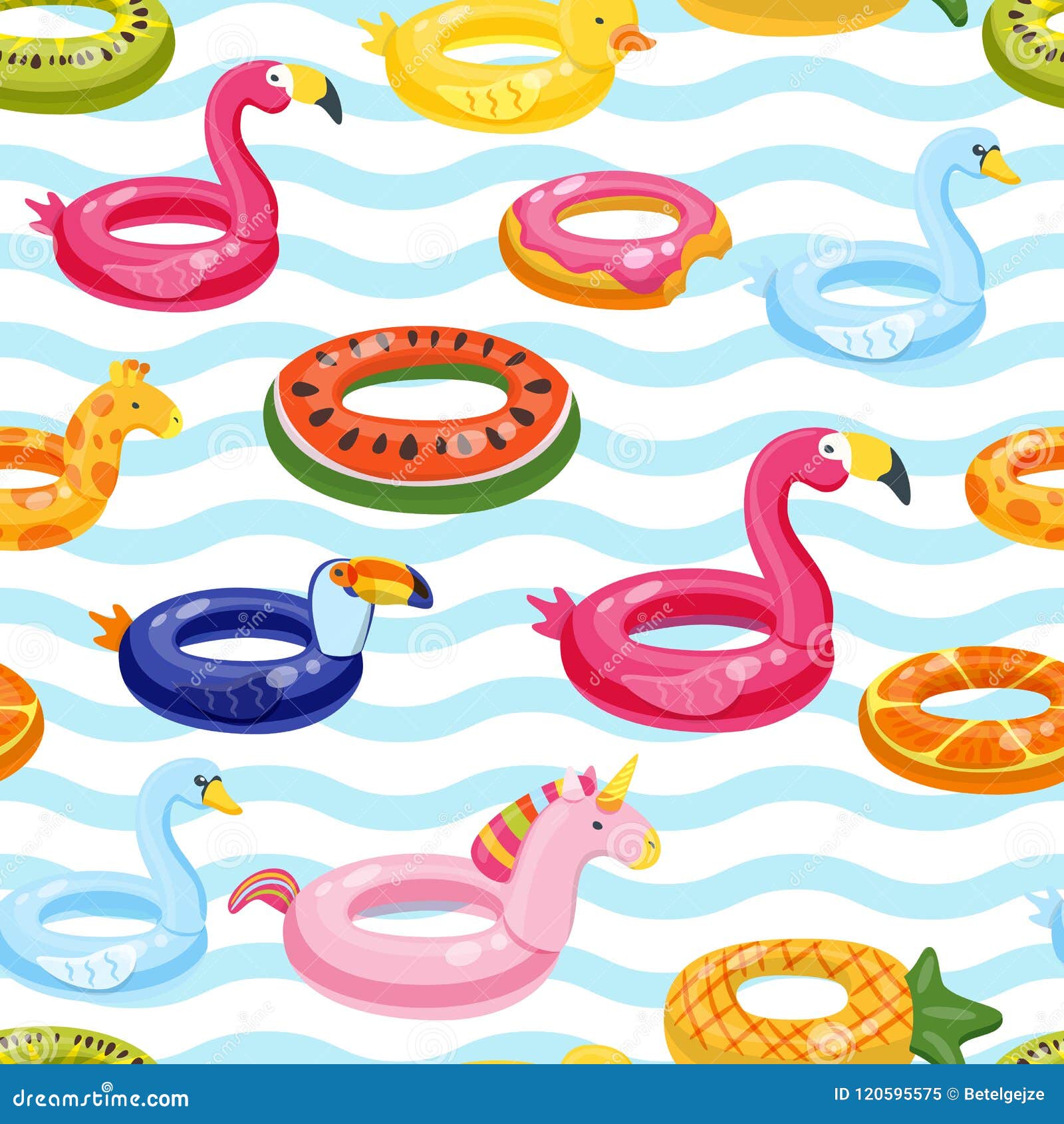 Vector Seamless Swimming Pool Float Rings Pattern. Multicolor Inflatable  Cute Kids Toys and Striped Background Stock Vector - Illustration of cute,  doodle: 120595575