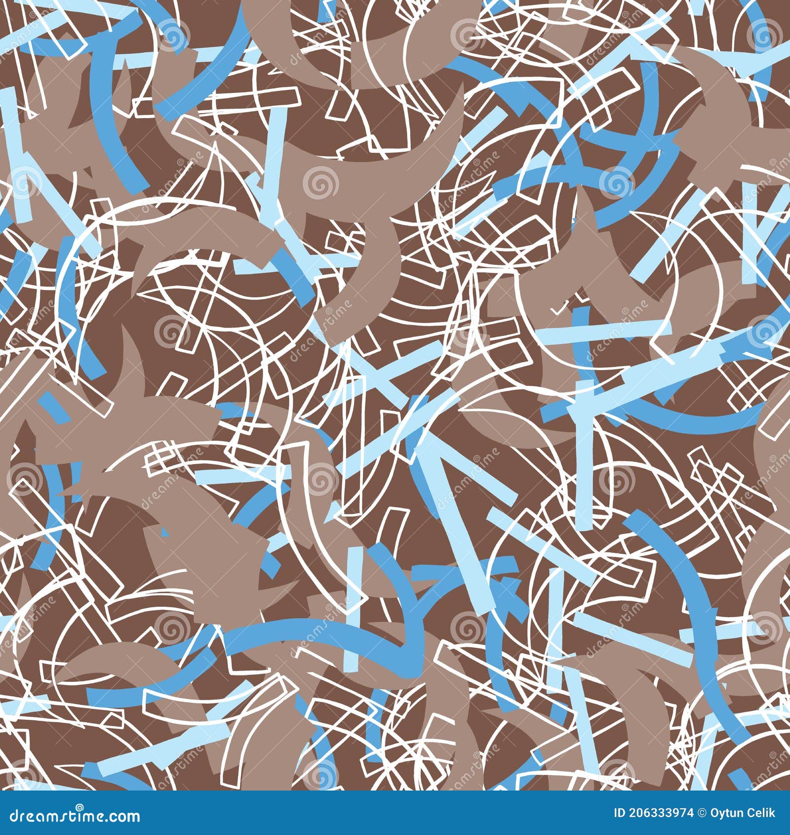 Vector Seamless Texture Background Pattern. Hand Drawn, Brown, Blue