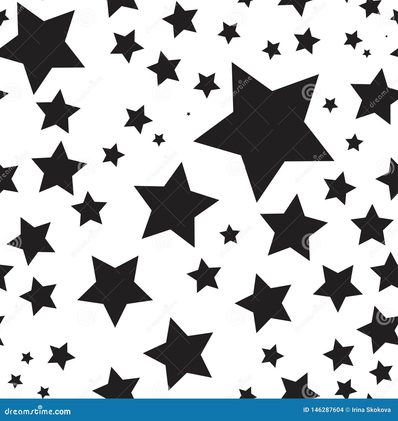 Vector Seamless Texture with Black Stars on a White Background Stock
