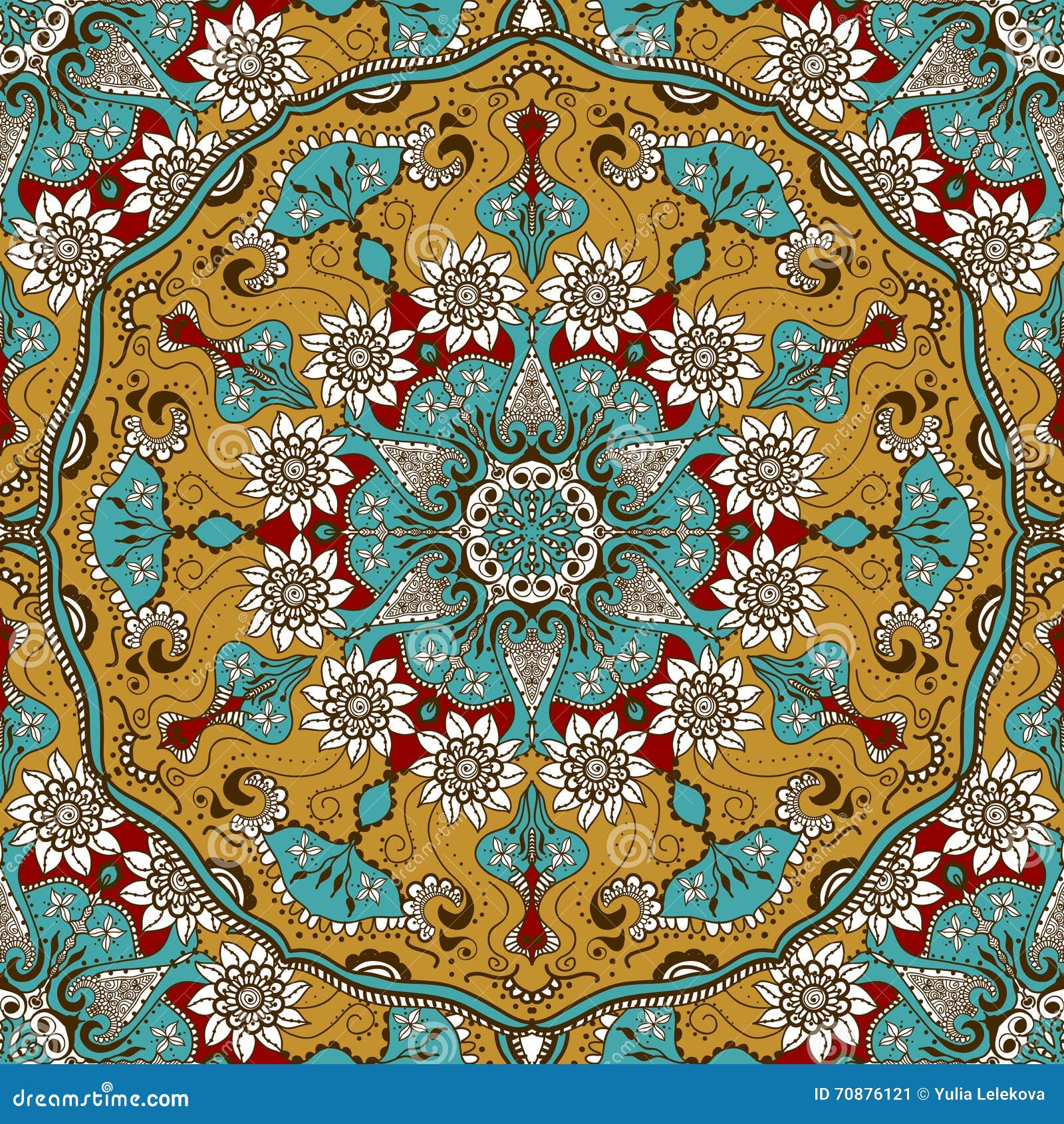Vector Seamless Texture With Floral Mandala In Indian ...