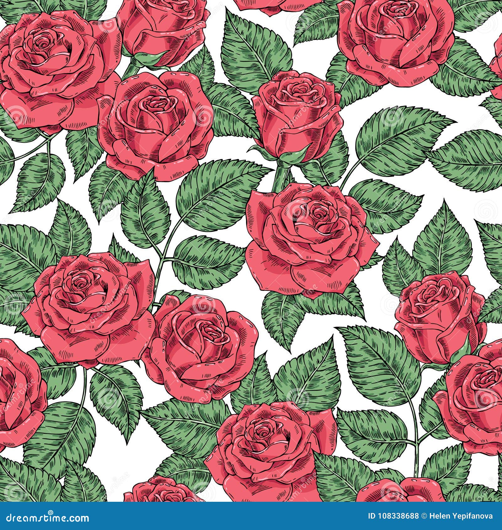 Download Vector Seamless Vintage Background With Hand-drawn Roses. Wallpaper, Texture, Pattern, Backdrop ...