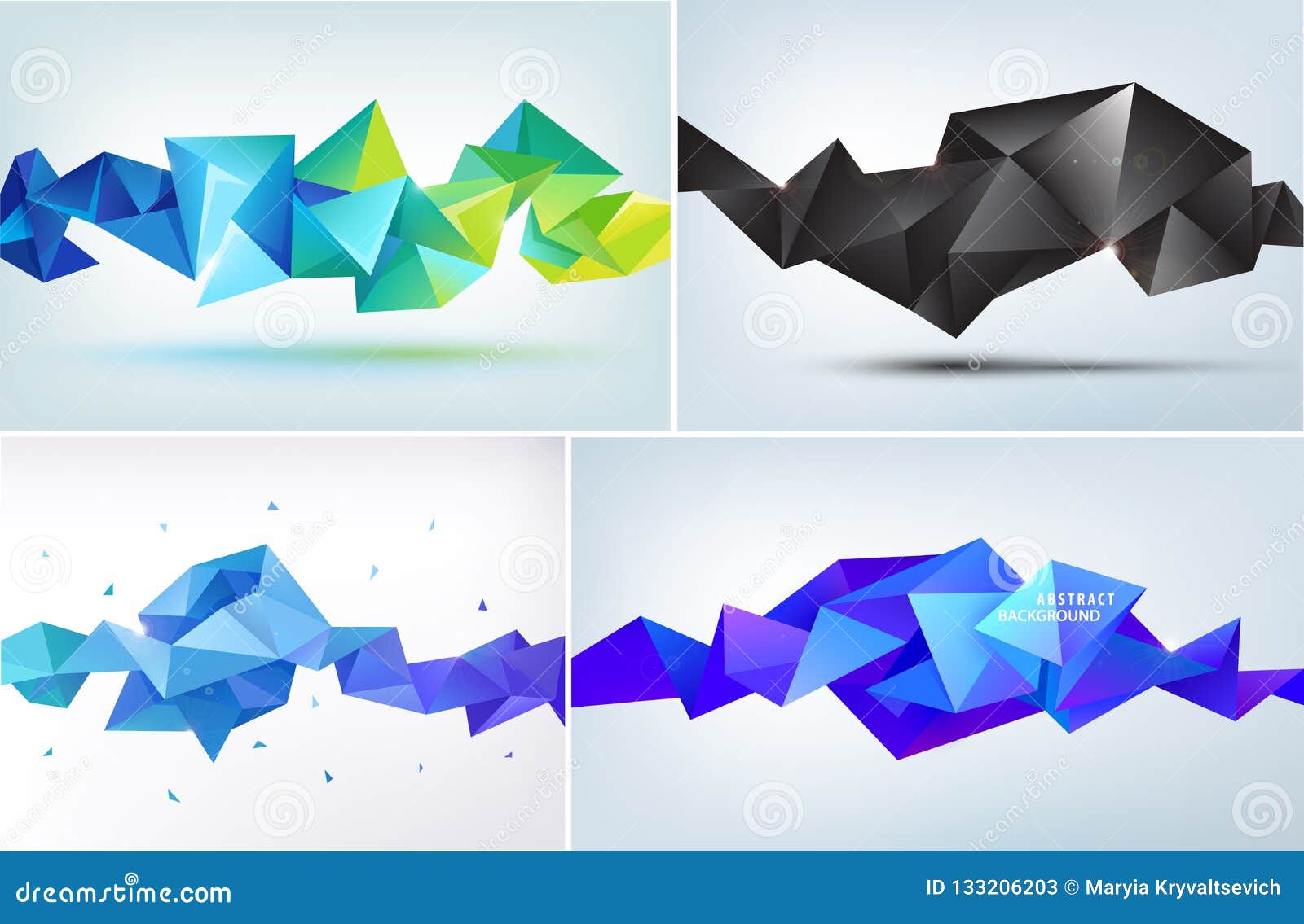  set of abstract geometric 3d facet s, horizontal banners, backgrounds, wallpapers.
