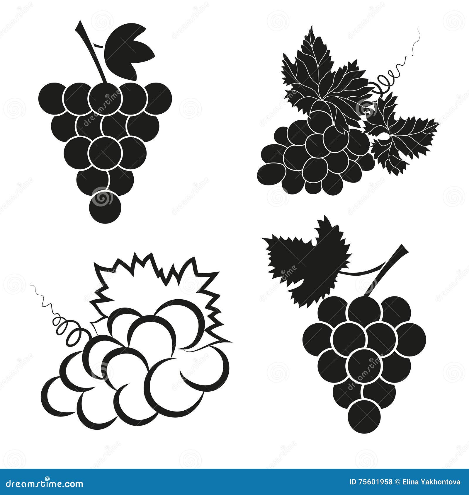 Vector Set of Abstract Grapes Black Icons. Stock Vector Illustration