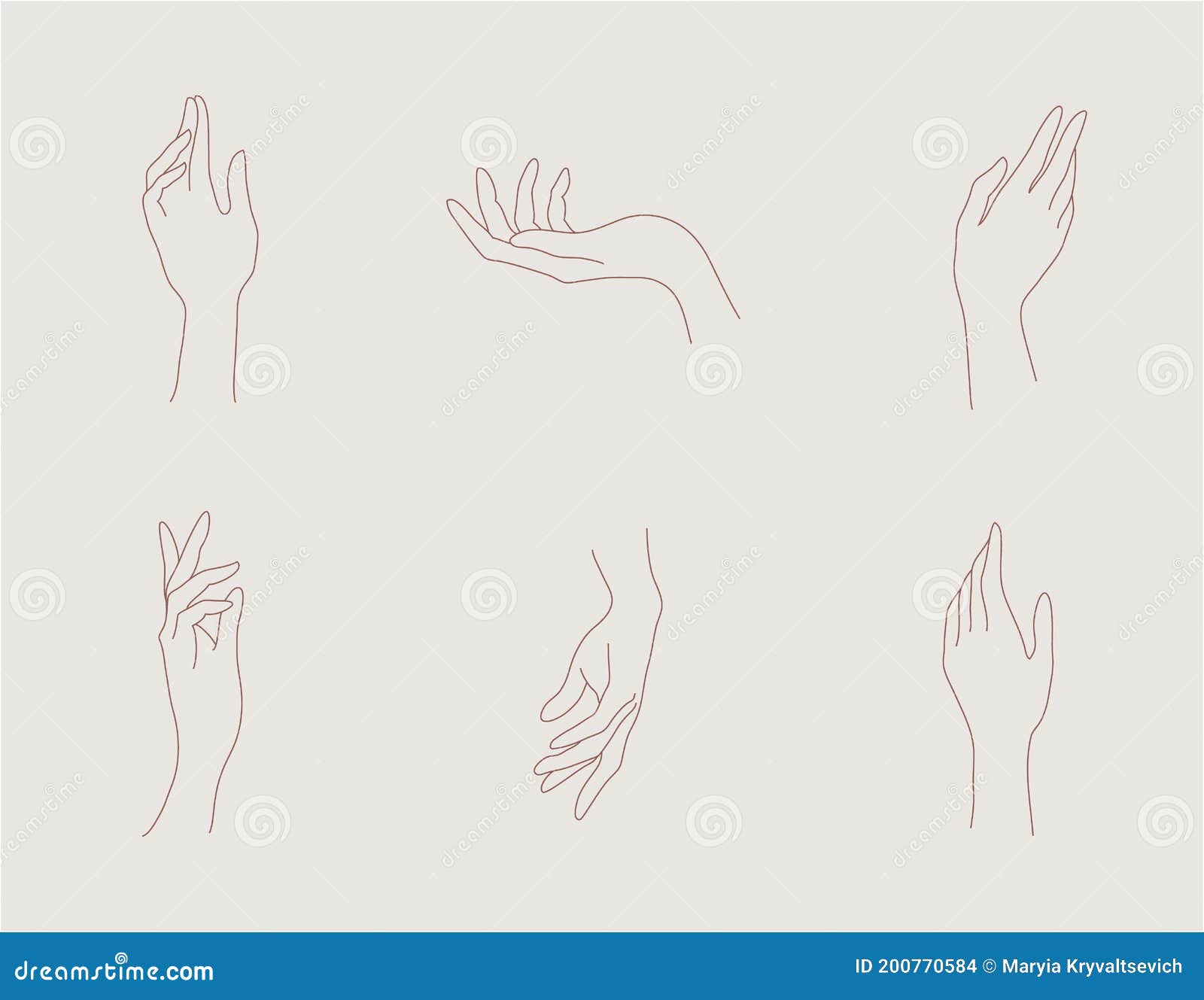 Vector Set of Abstract Hand Logo, Design Template in Linear Style