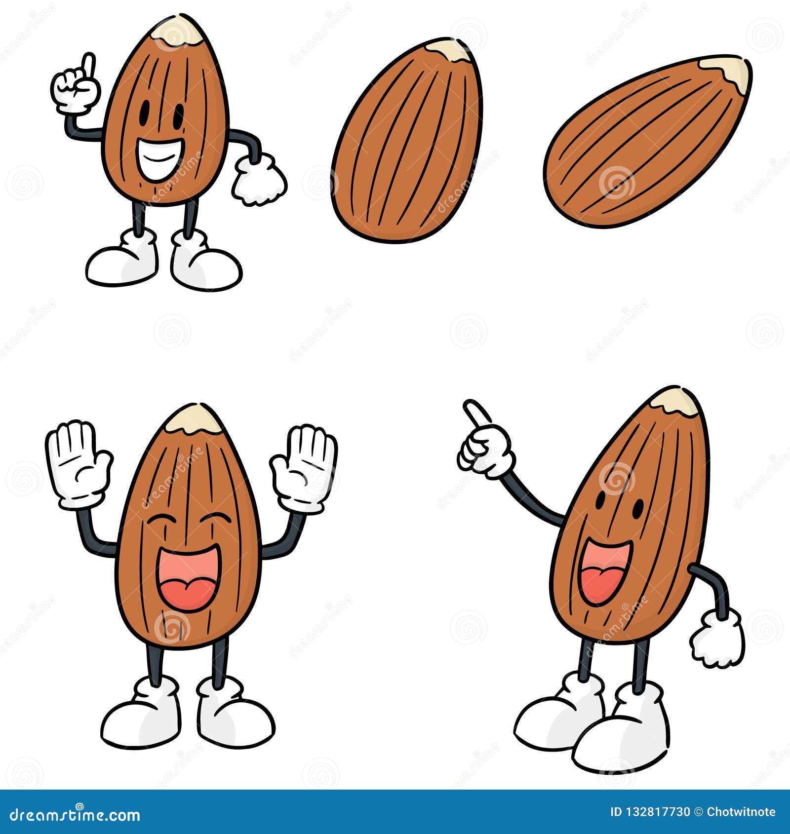 Vector Set of Almond Cartoon Stock Vector Illustration of drawn