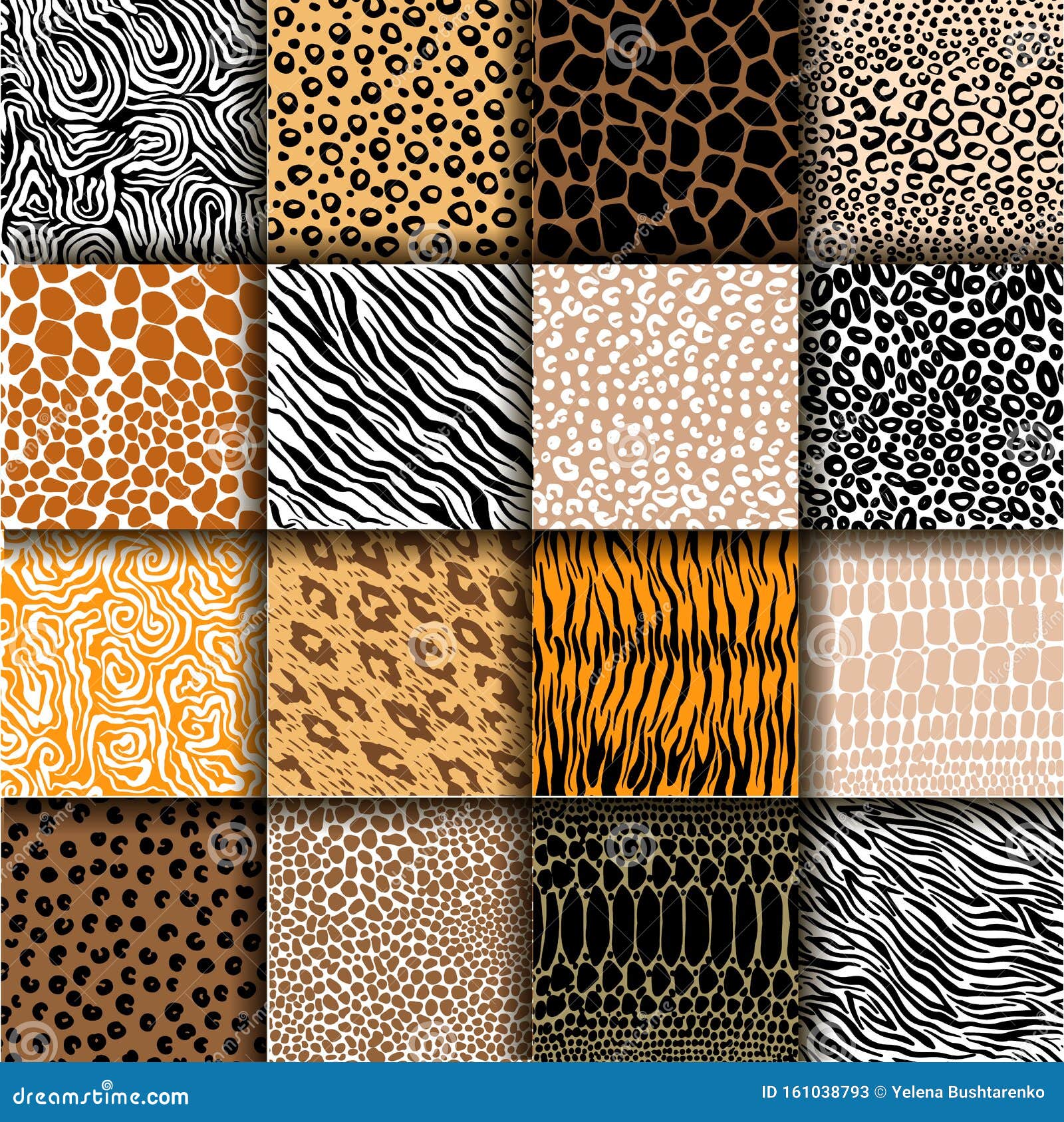 Vector Set of Animal Skin Textures of Tiger, Zebra, Giraffe, Leopard and  Cow Stock Vector - Illustration of jaguar, predator: 161038793