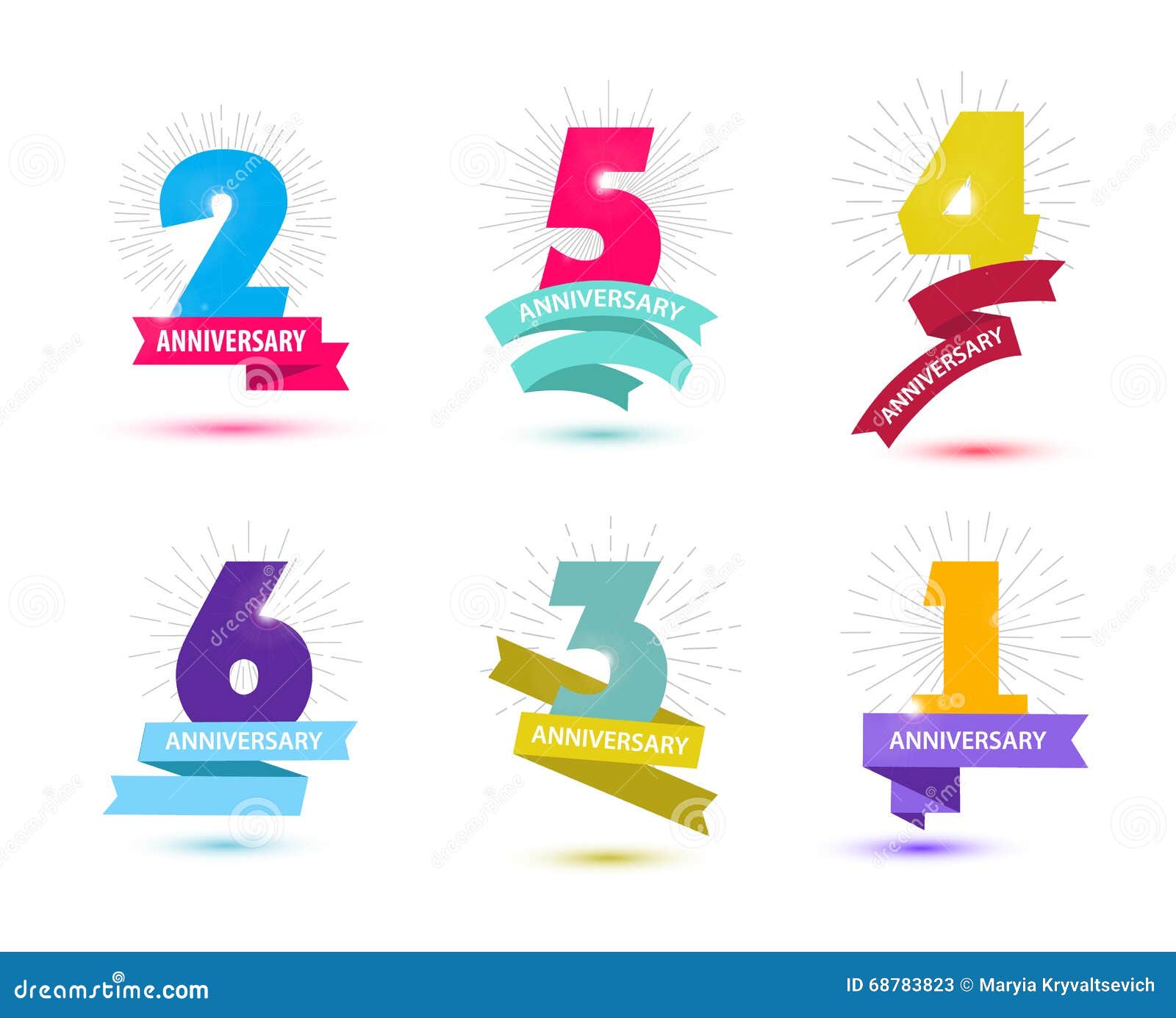 Vector Set Of Anniversary Numbers Design 1 2 3 4 5 6 Icons Compositions With Ribbons Illustration 6873 Megapixl